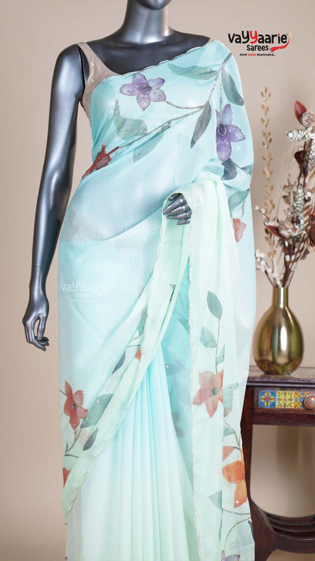 Sea Green Crush Fancy Saree for Everyday Elegance Main Image