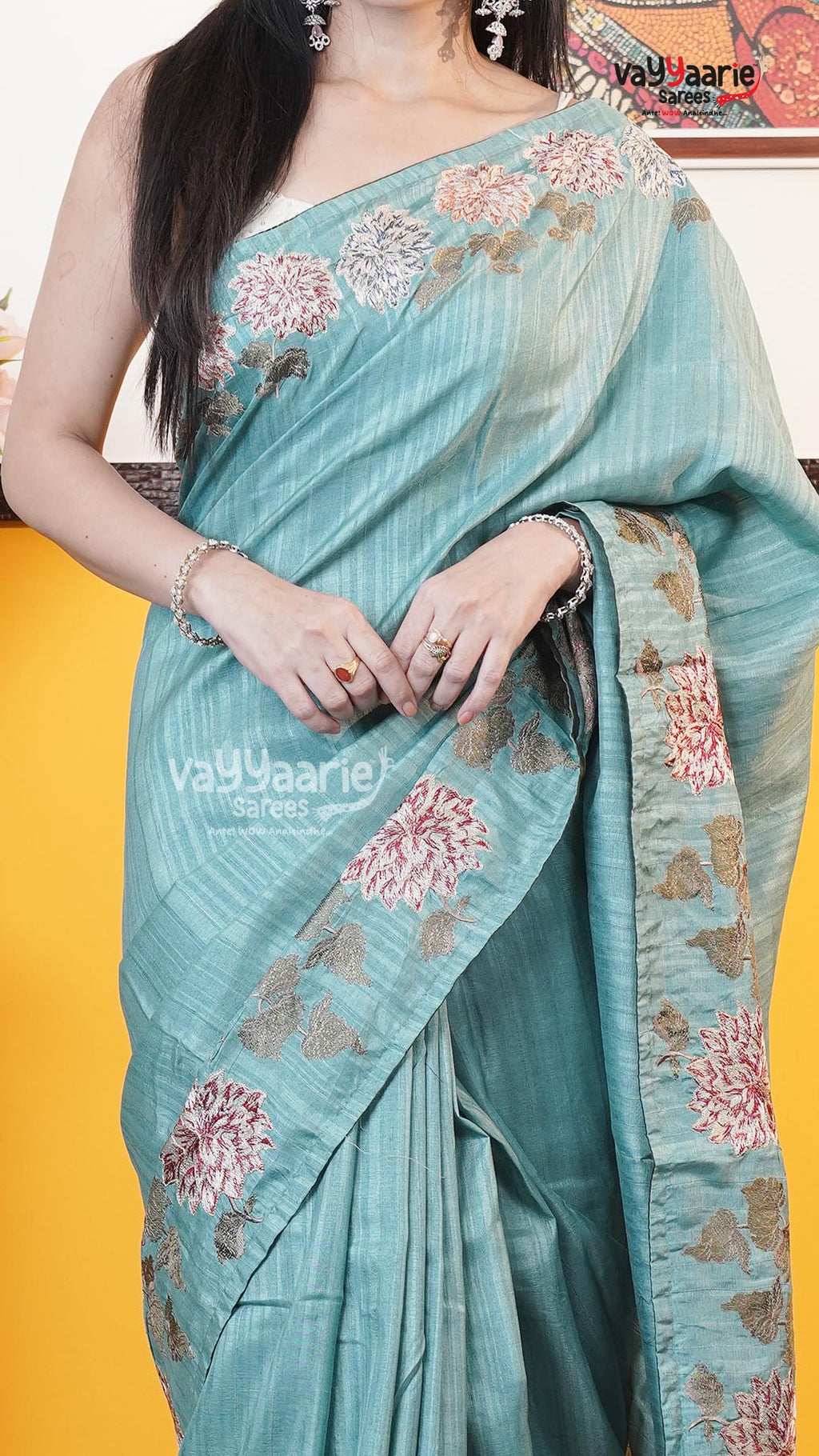 Rama Green Tusser Saree | Fancy Ethnic Wear Saree | Vayyaarie Sarees