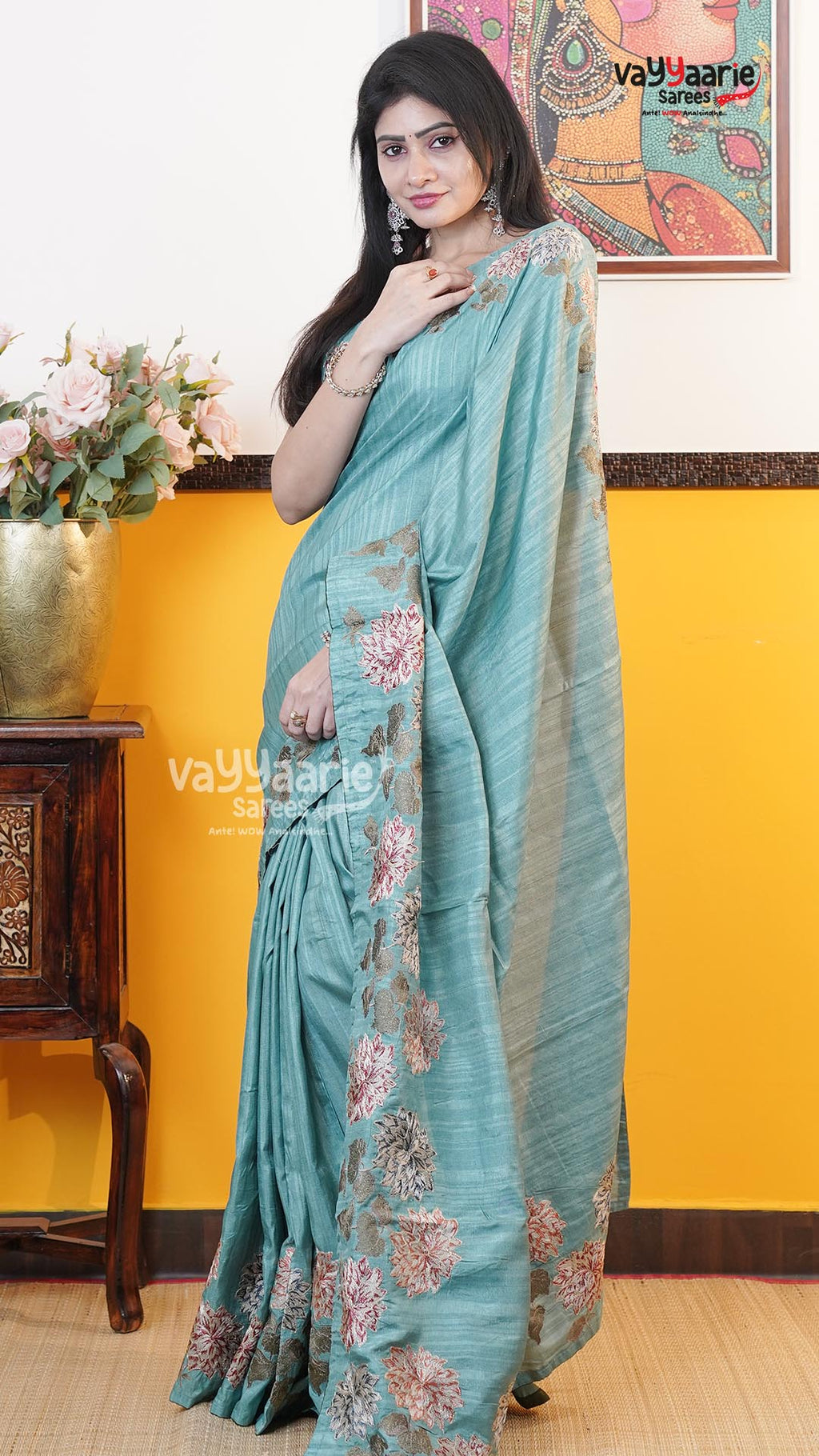 Rama Green Tusser Saree | Fancy Ethnic Wear Saree | Vayyaarie Sarees