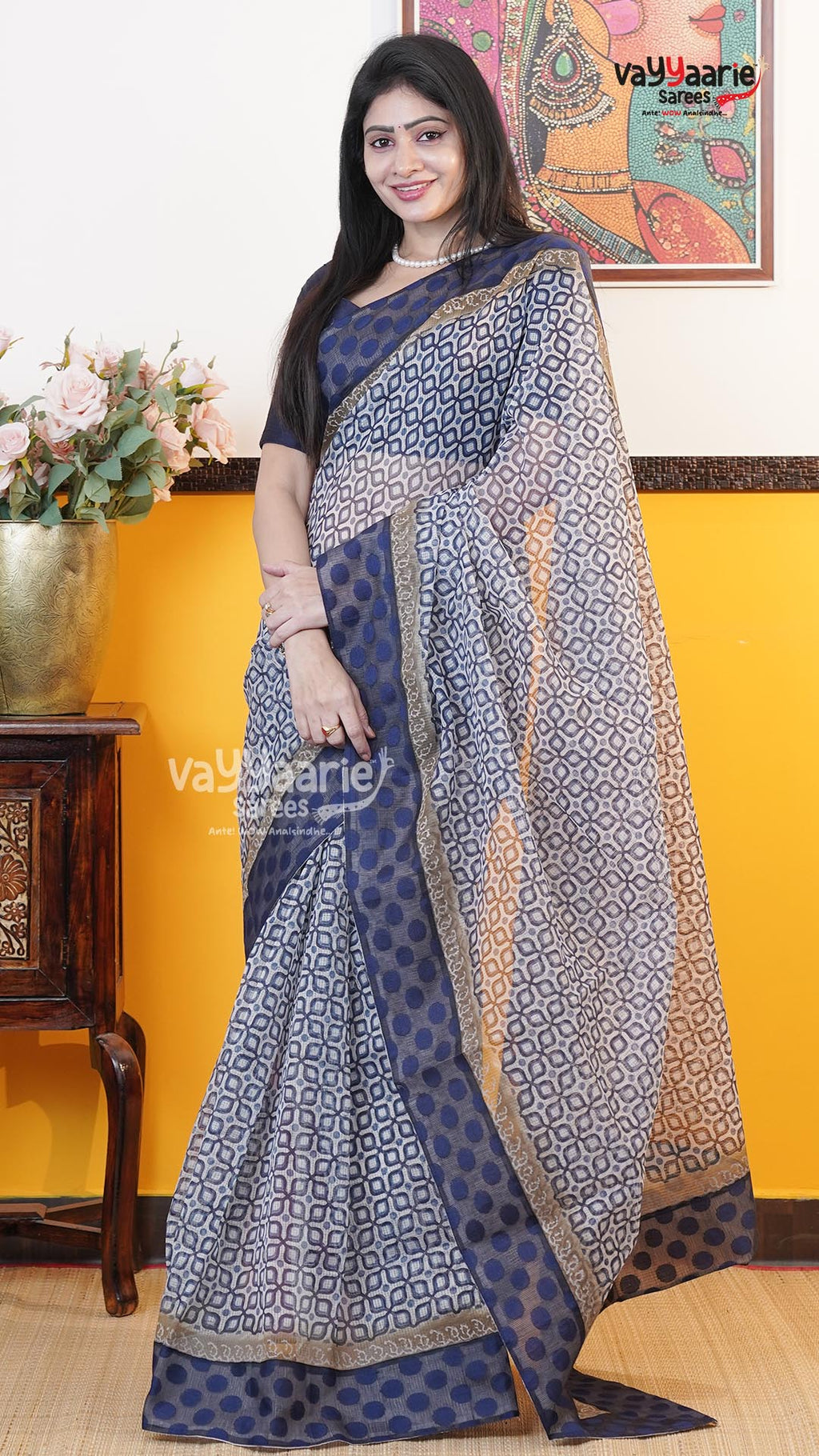 Blue Silk Kota Saree | Classic Handloom Saree | Vayyaarie Sarees