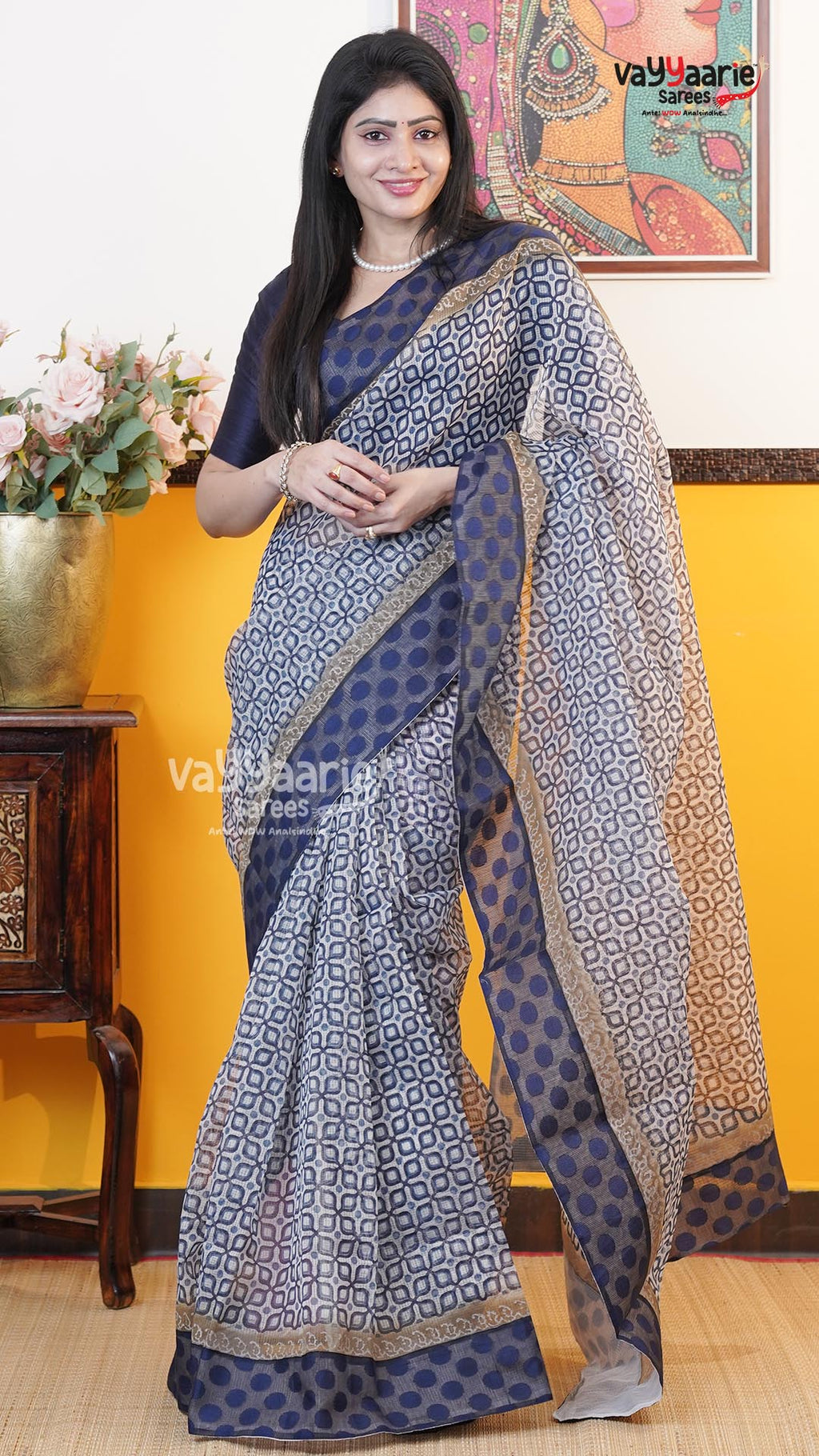 Blue Silk Kota Saree | Classic Handloom Saree | Vayyaarie Sarees