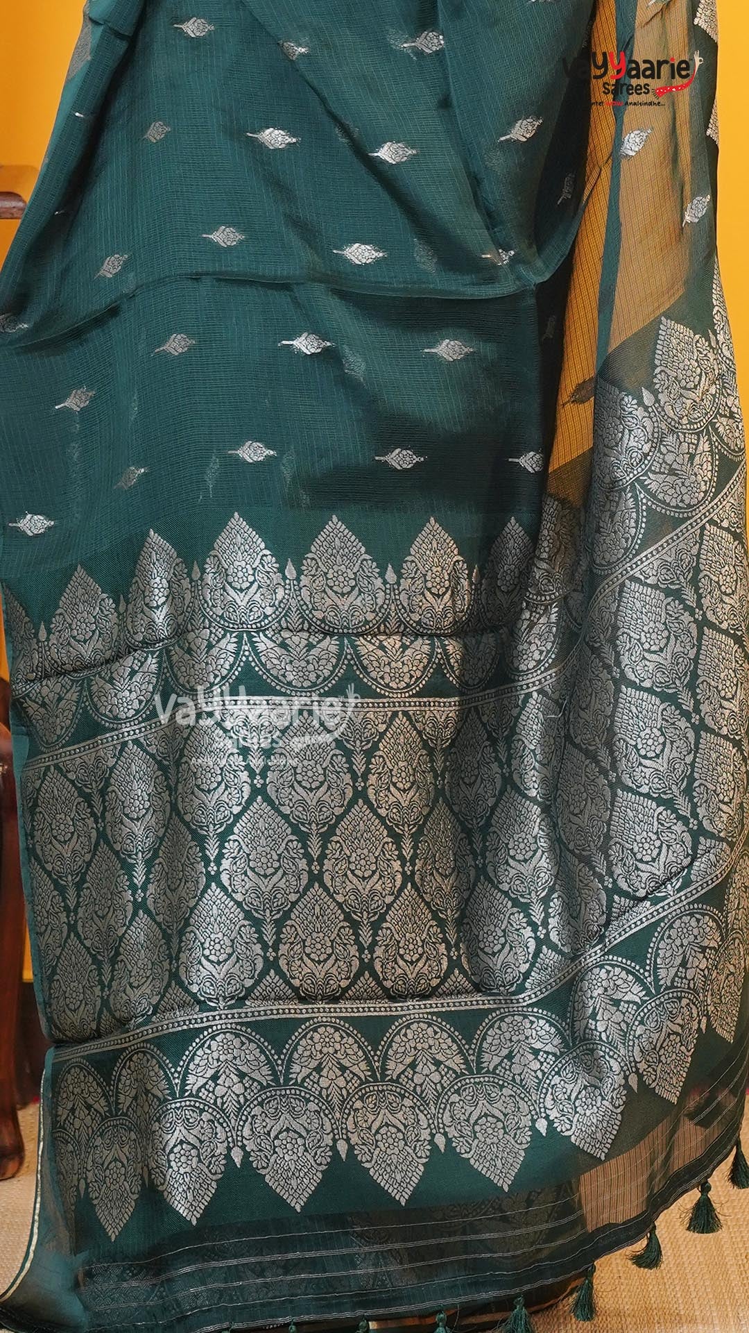 Dark Green Fancy Kota Saree | Classic Handloom Saree | Vayyaarie Sarees