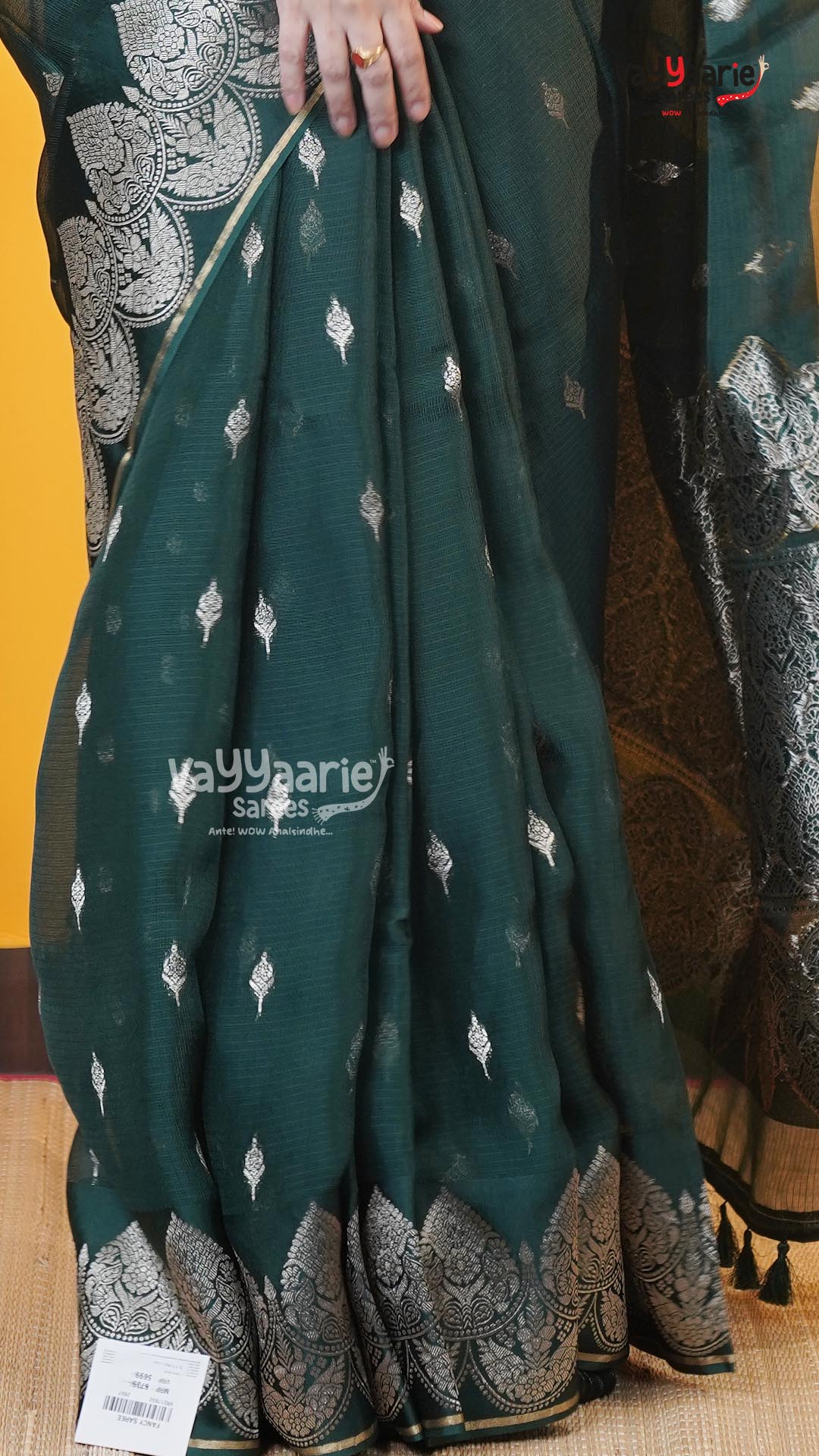 Dark Green Fancy Kota Saree | Classic Handloom Saree | Vayyaarie Sarees