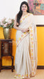 Cream Tusser Saree | Fancy Ethnic Wear Saree | Vayyaarie Sarees