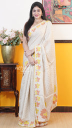 Cream Tusser Saree | Fancy Ethnic Wear Saree | Vayyaarie Sarees