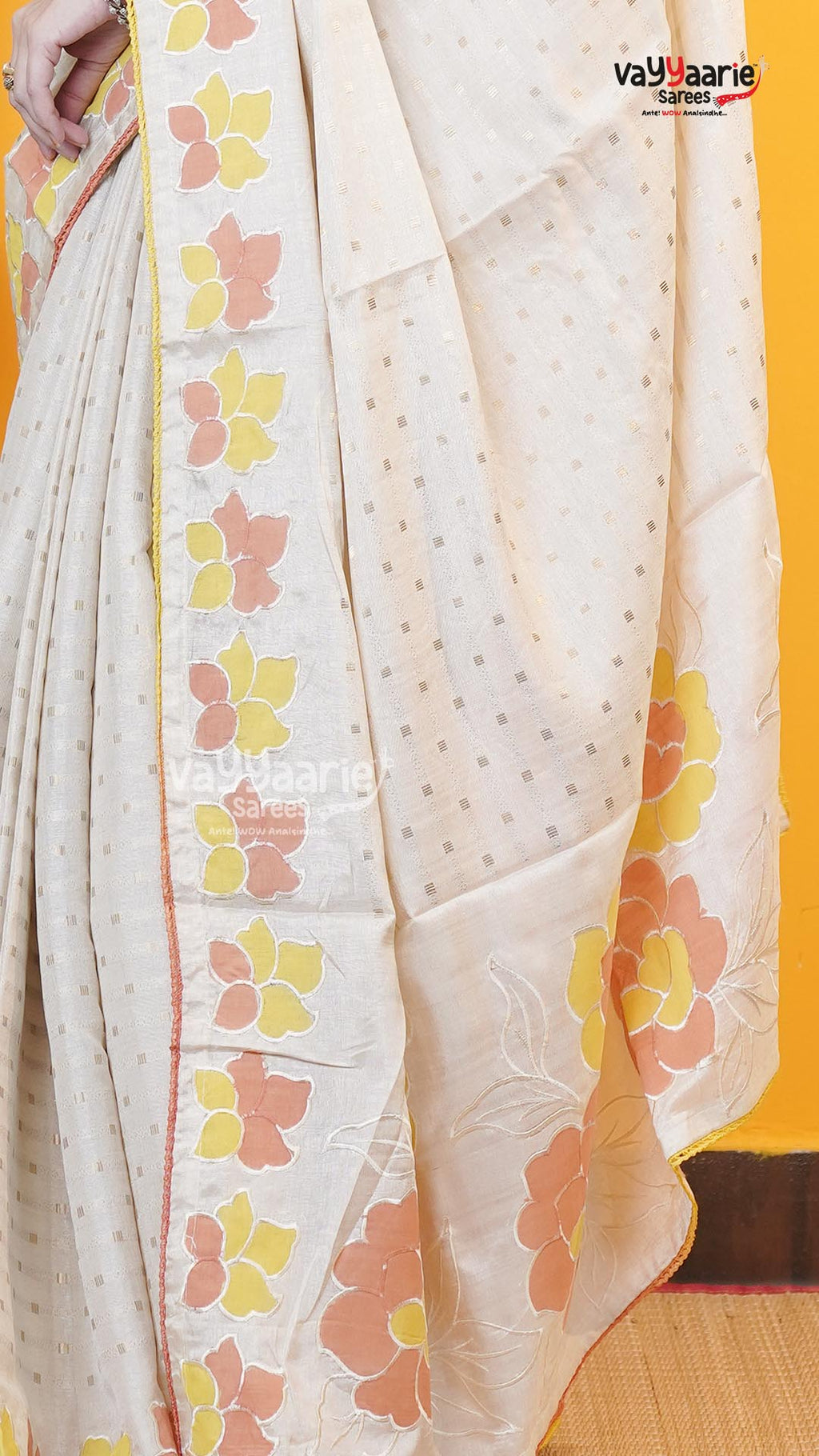 Cream Tusser Saree | Fancy Ethnic Wear Saree | Vayyaarie Sarees
