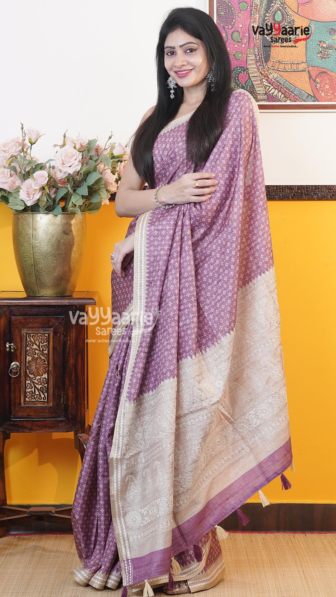 Purple Tusser Saree | Fancy Ethnic Wear Saree | Vayyaarie Sarees