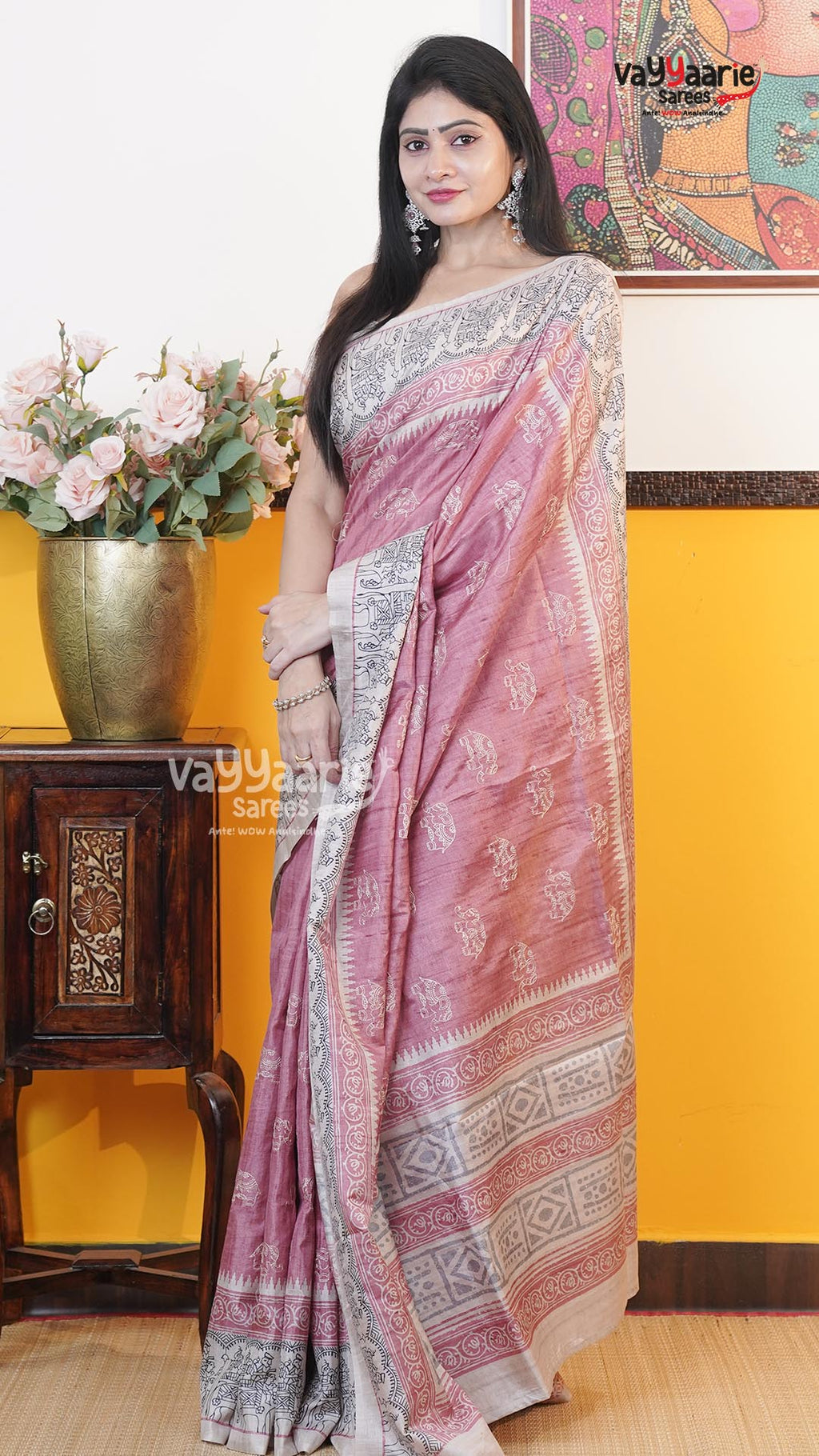 Pink Tusser Saree | Fancy Ethnic Wear Saree | Vayyaarie Sarees