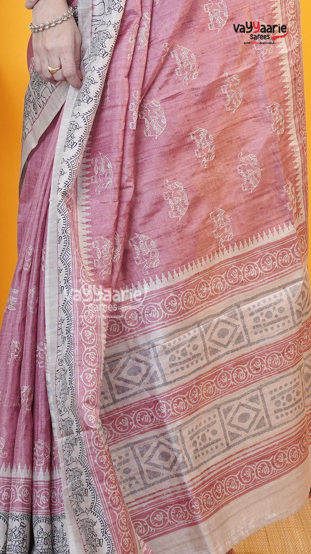 Pink Tusser Saree | Fancy Ethnic Wear Saree | Vayyaarie Sarees