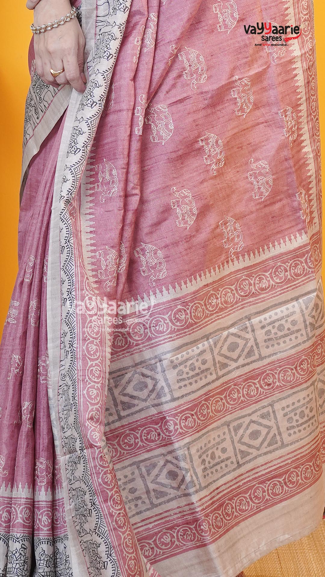 Pink Tusser Saree | Fancy Ethnic Wear Saree | Vayyaarie Sarees