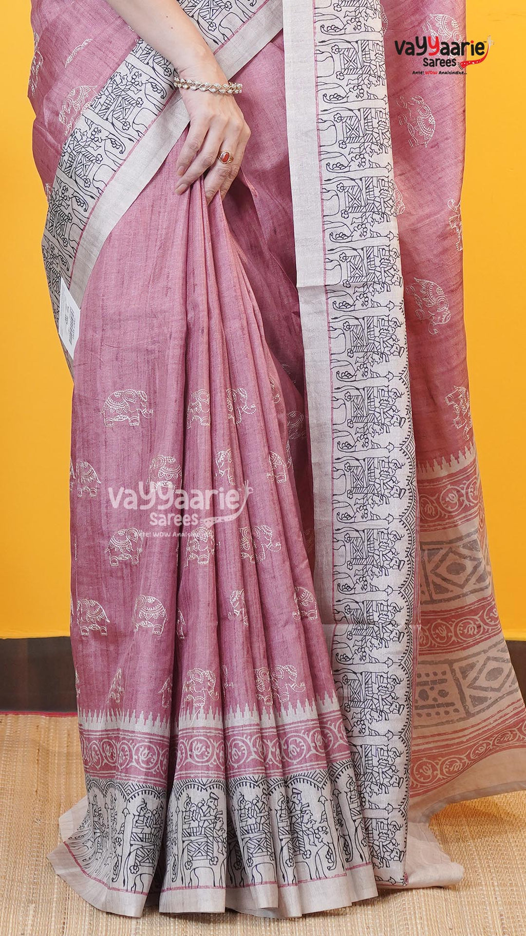 Pink Tusser Saree | Fancy Ethnic Wear Saree | Vayyaarie Sarees