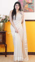 Cream Chiffon Saree | Fancy Ethnic Wear Saree | Vayyaarie Sarees