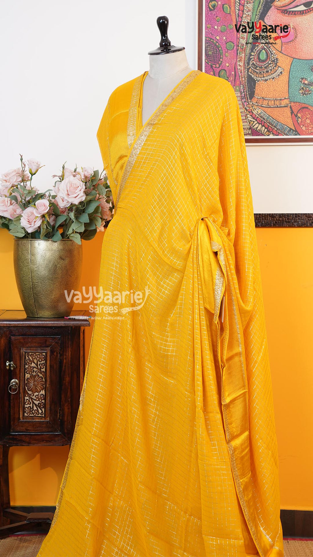 Yellow Chiffon Saree | Fancy Ethnic Wear Saree | Vayyaarie Sarees
