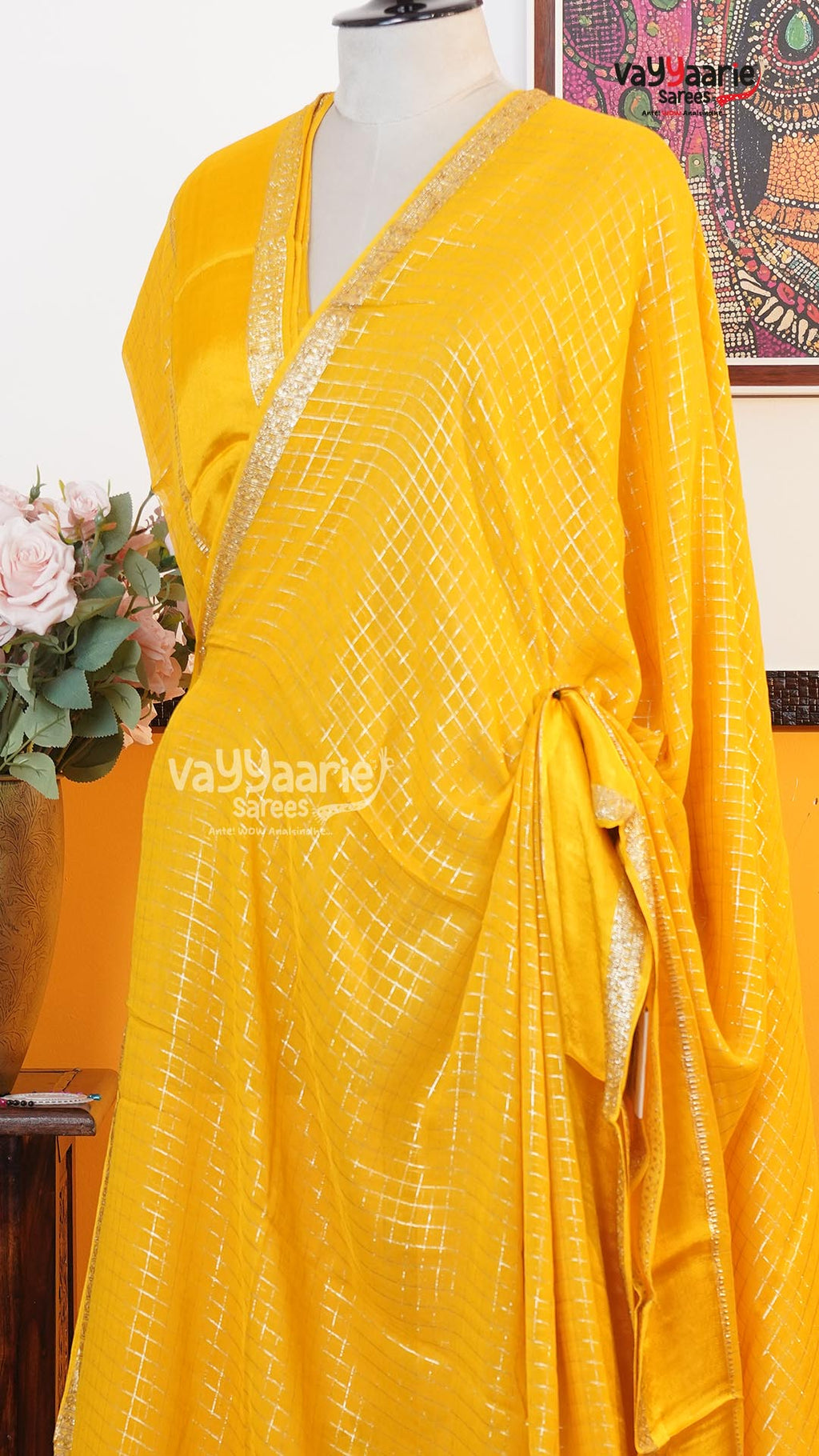Yellow Chiffon Saree | Fancy Ethnic Wear Saree | Vayyaarie Sarees
