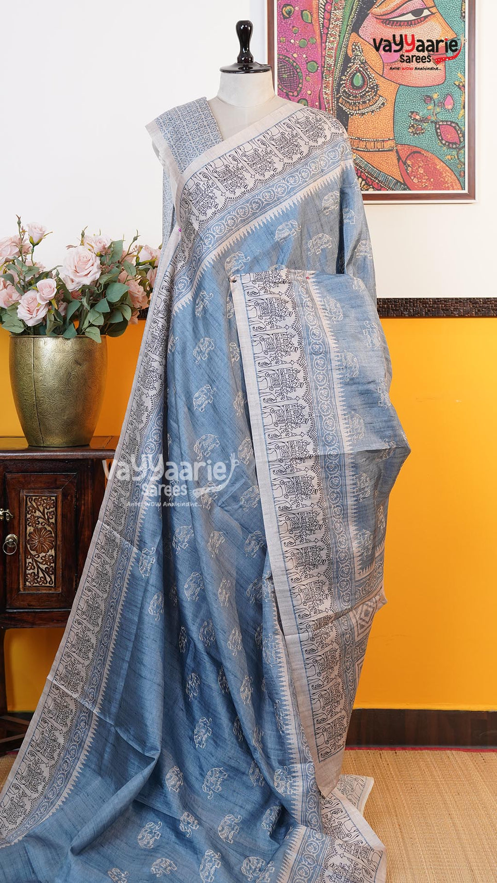 Grey Tusser Saree | Fancy Ethnic Wear Saree | Vayyaarie Sarees