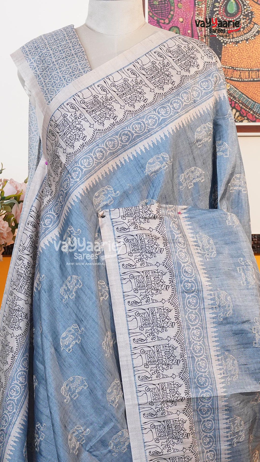 Grey Tusser Saree | Fancy Ethnic Wear Saree | Vayyaarie Sarees