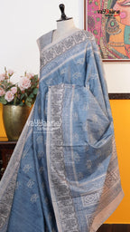 Grey Tusser Saree | Fancy Ethnic Wear Saree | Vayyaarie Sarees