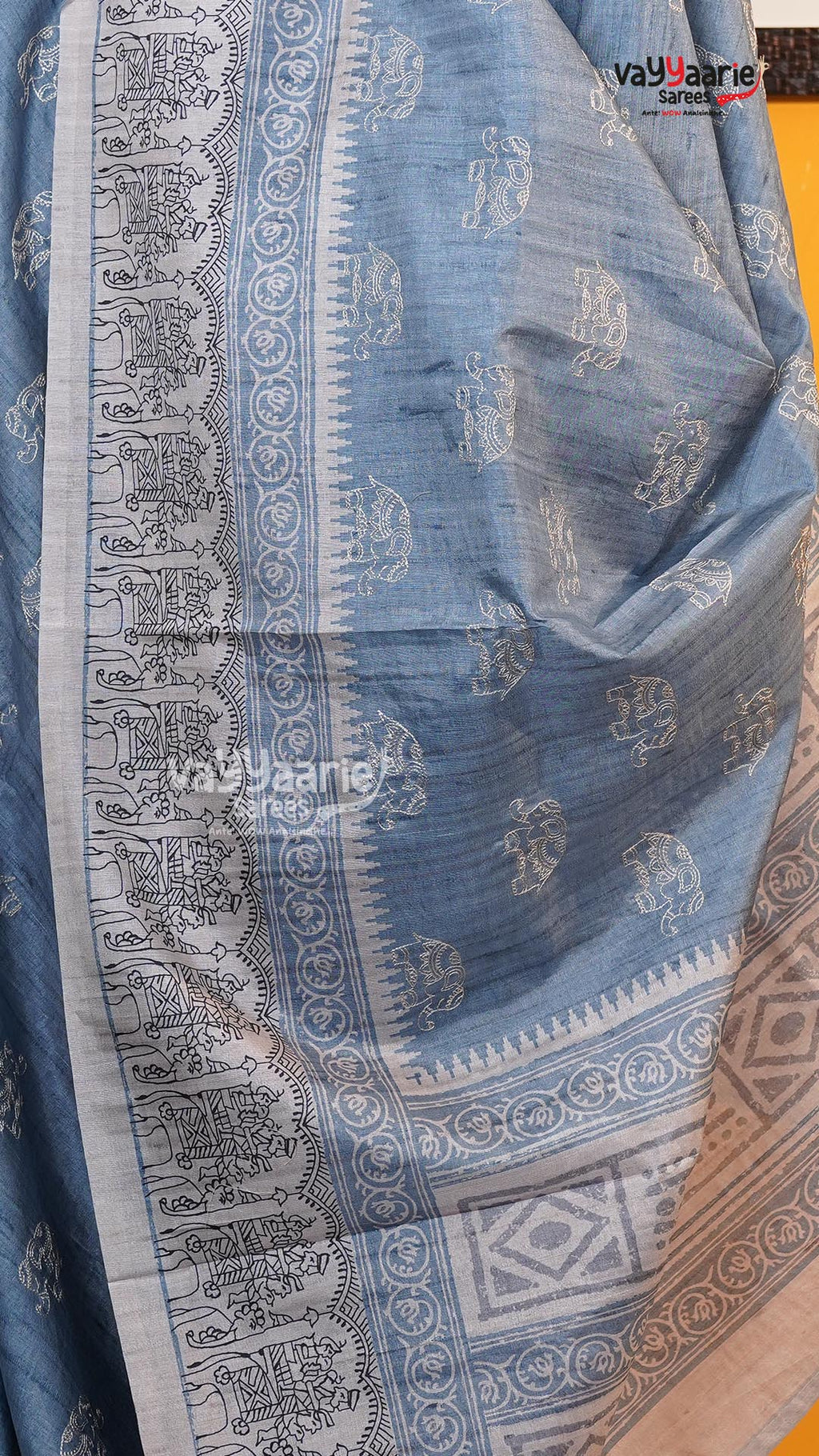Grey Tusser Saree | Fancy Ethnic Wear Saree | Vayyaarie Sarees