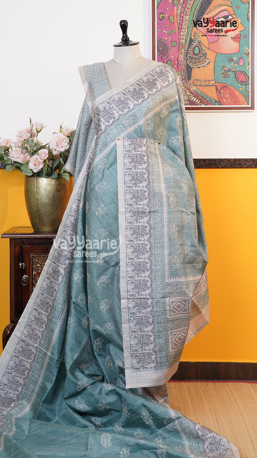 Sea Green Tusser Saree | Fancy Ethnic Wear Saree | Vayyaarie Sarees