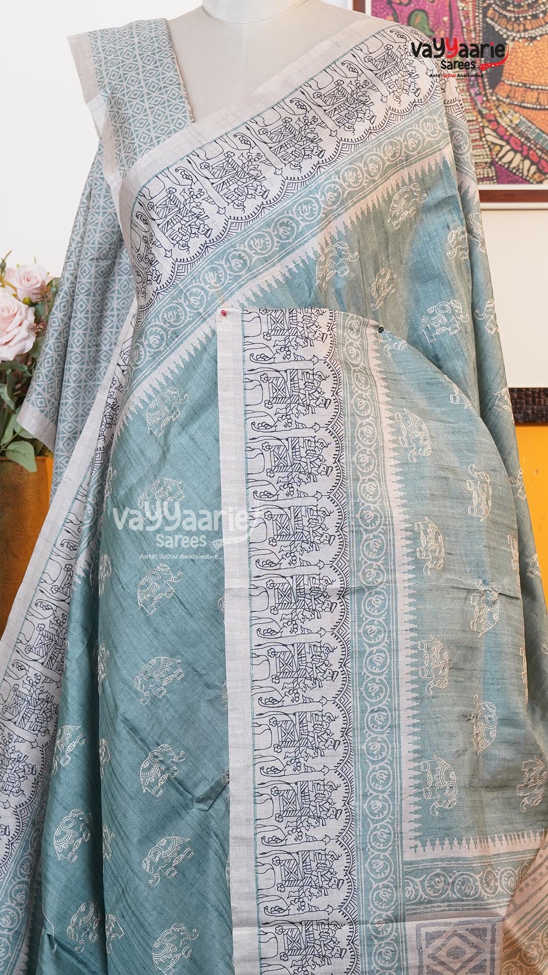 Sea Green Tusser Saree | Fancy Ethnic Wear Saree | Vayyaarie Sarees