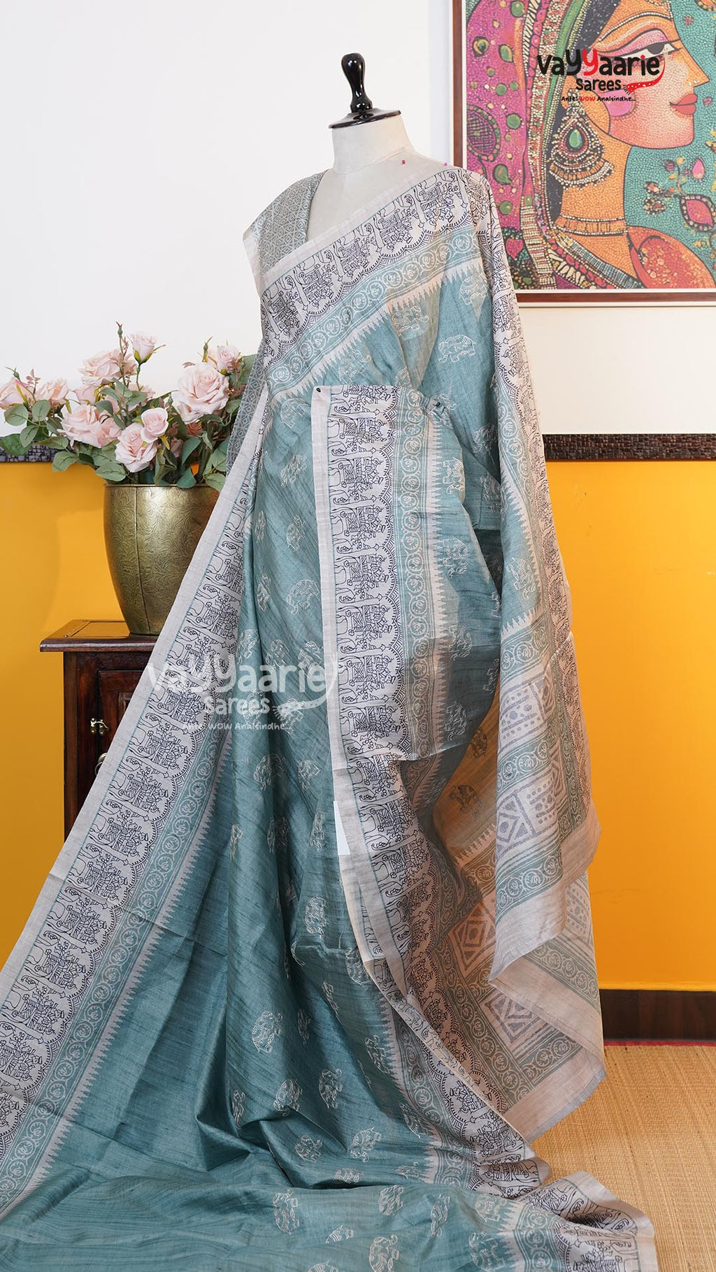 Sea Green Tusser Saree | Fancy Ethnic Wear Saree | Vayyaarie Sarees