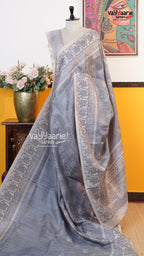 Grey Tusser Saree | Fancy Ethnic Wear Saree | Vayyaarie Sarees