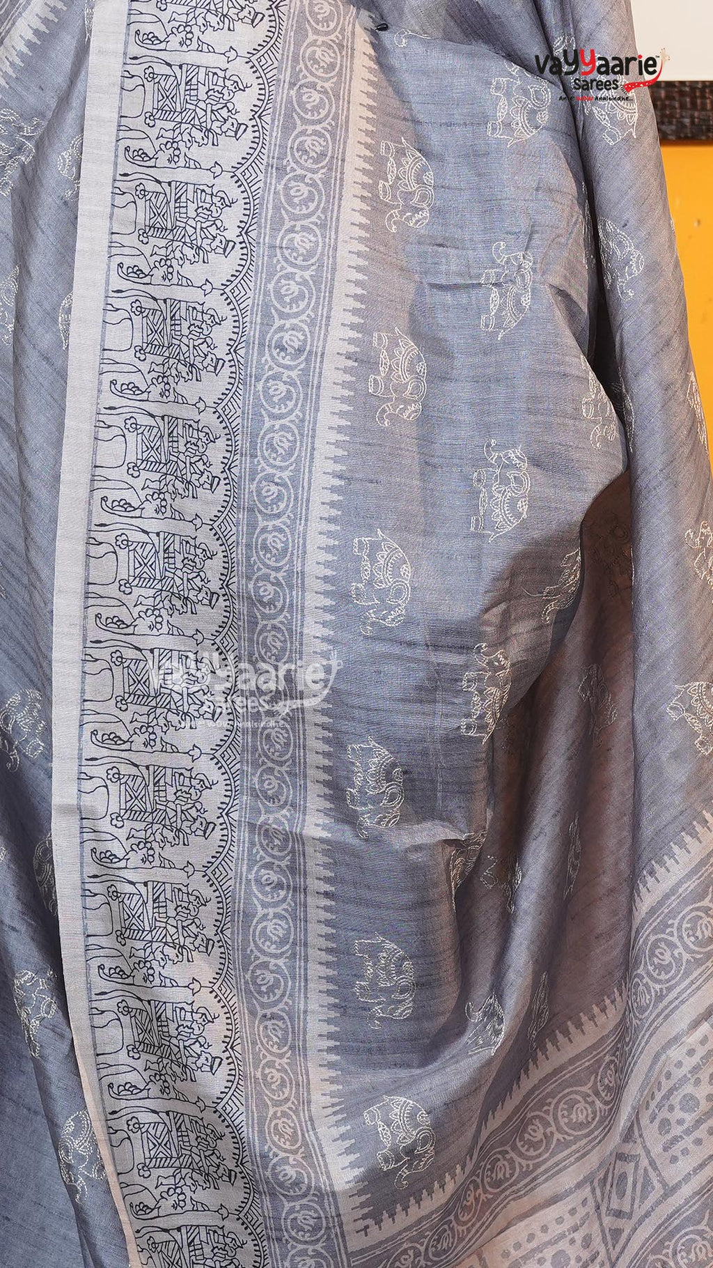 Grey Tusser Saree | Fancy Ethnic Wear Saree | Vayyaarie Sarees