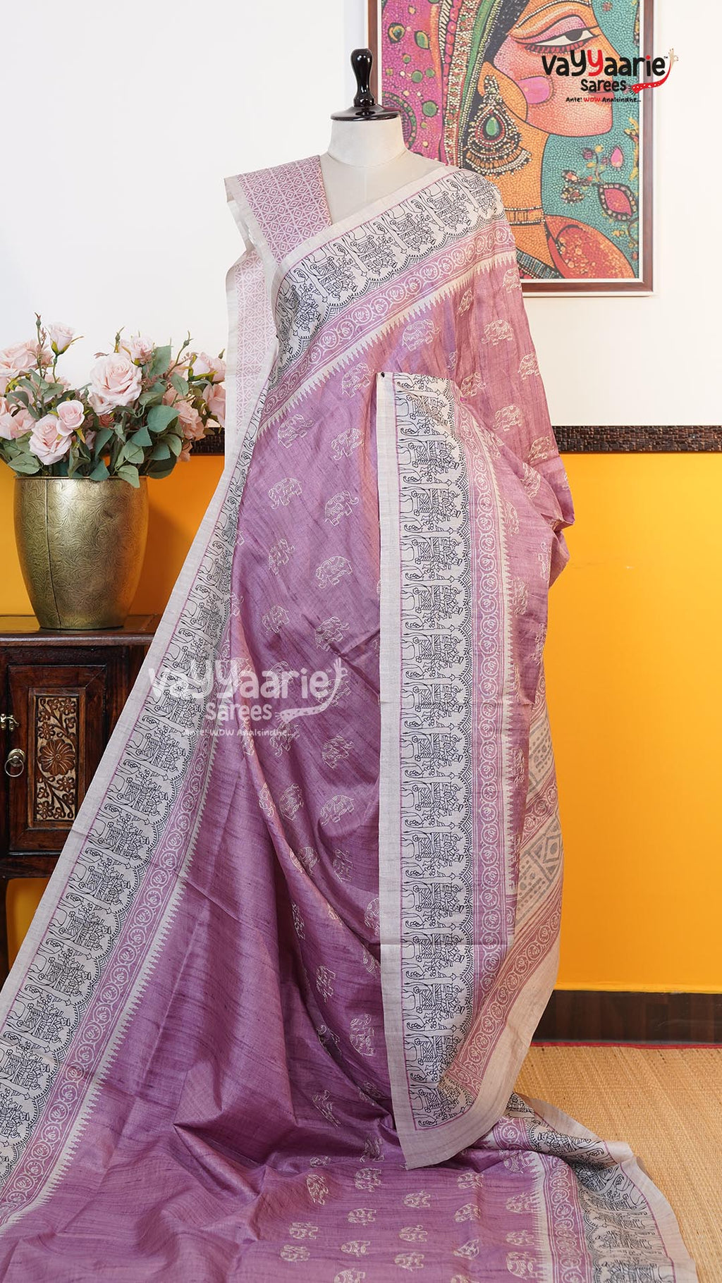 Onion Pink Tusser Saree | Fancy Ethnic Wear Saree | Vayyaarie Sarees