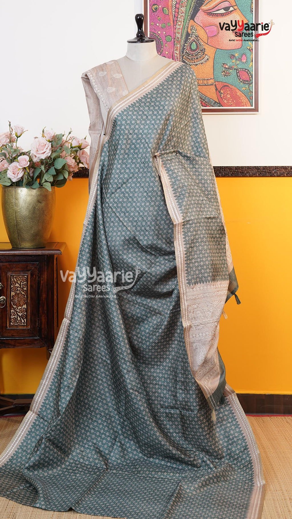 Green Tusser Saree | Fancy Ethnic Wear Saree | Vayyaarie Sarees