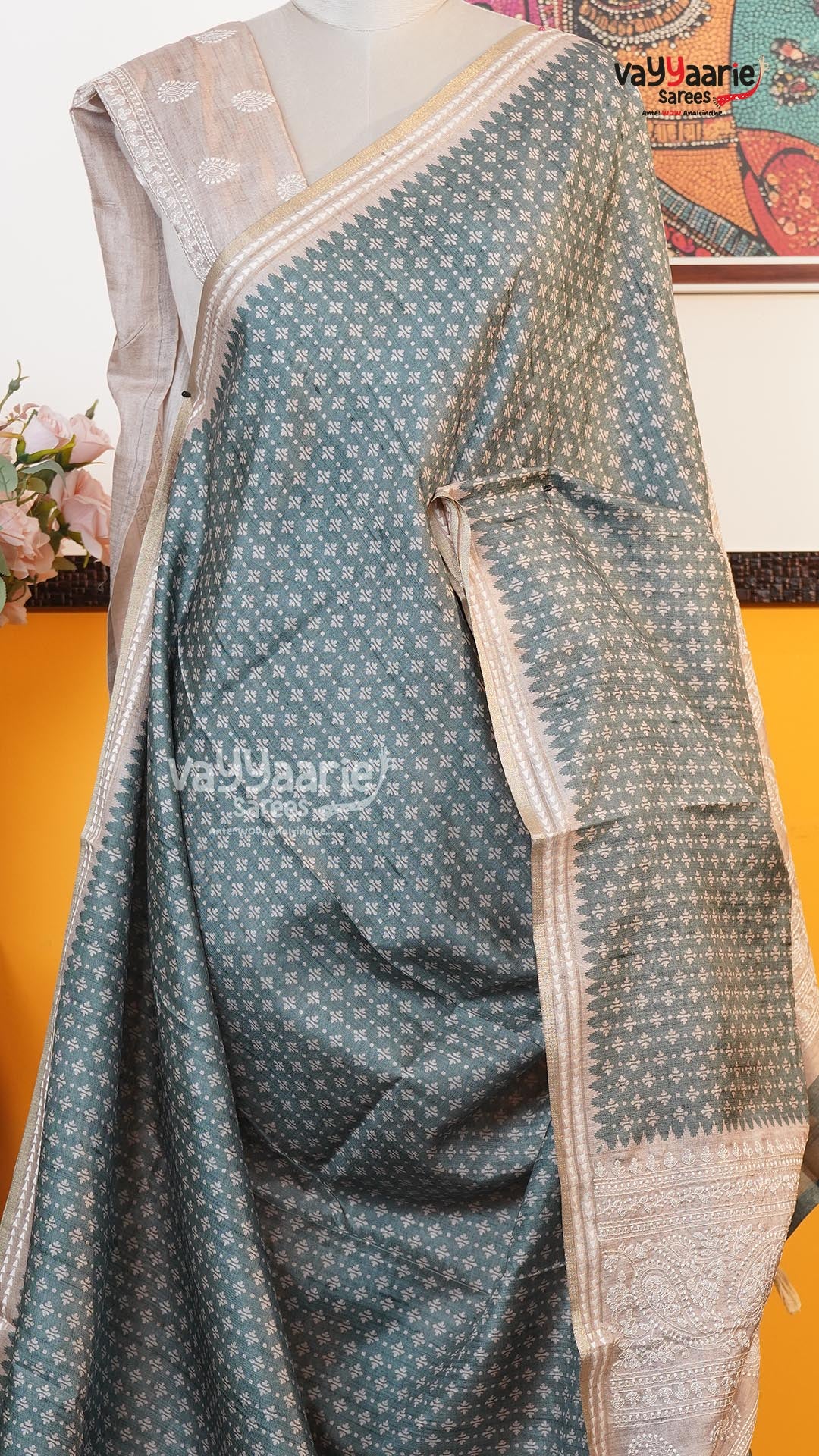Green Tusser Saree | Fancy Ethnic Wear Saree | Vayyaarie Sarees