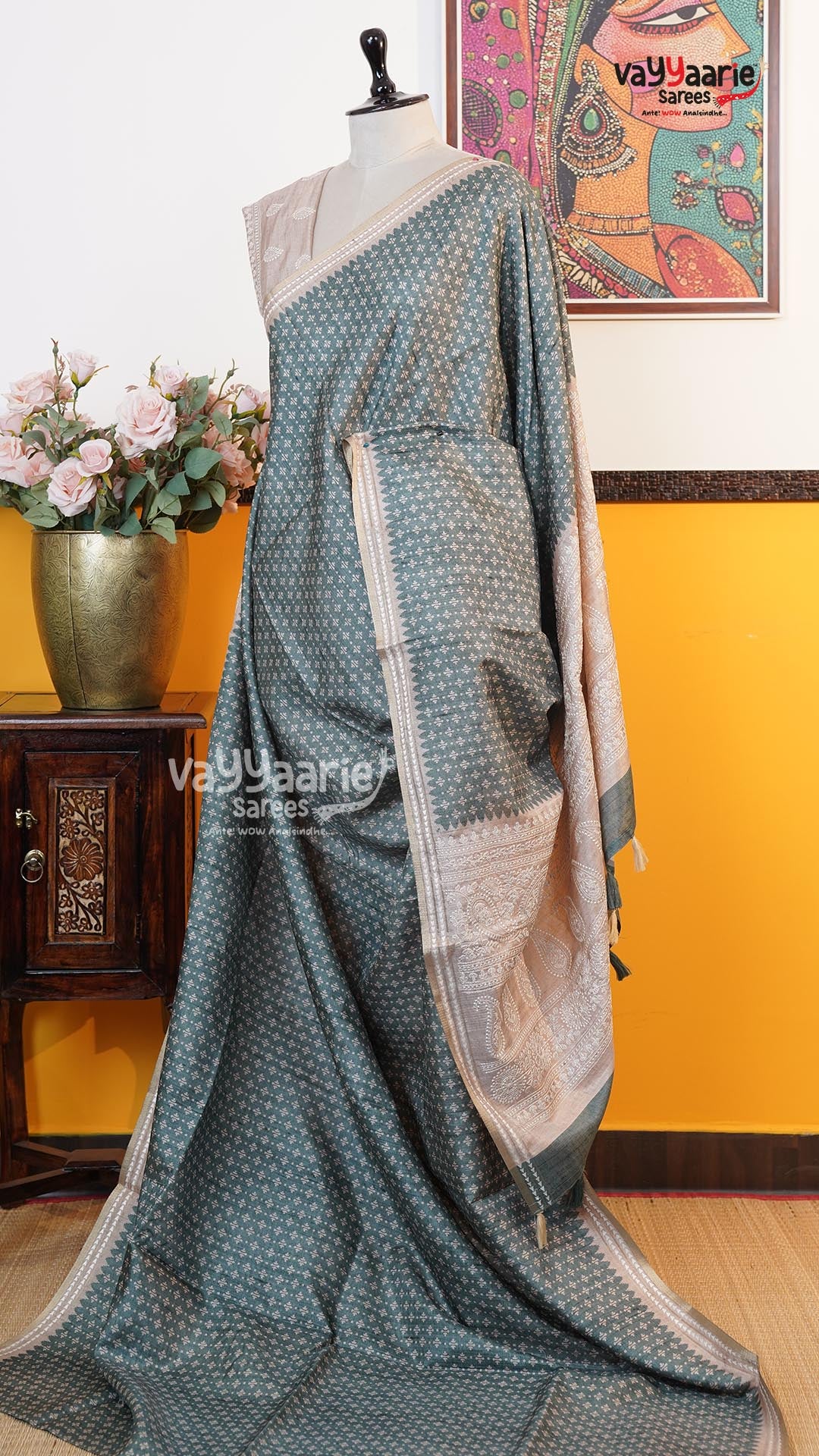 Green Tusser Saree | Fancy Ethnic Wear Saree | Vayyaarie Sarees