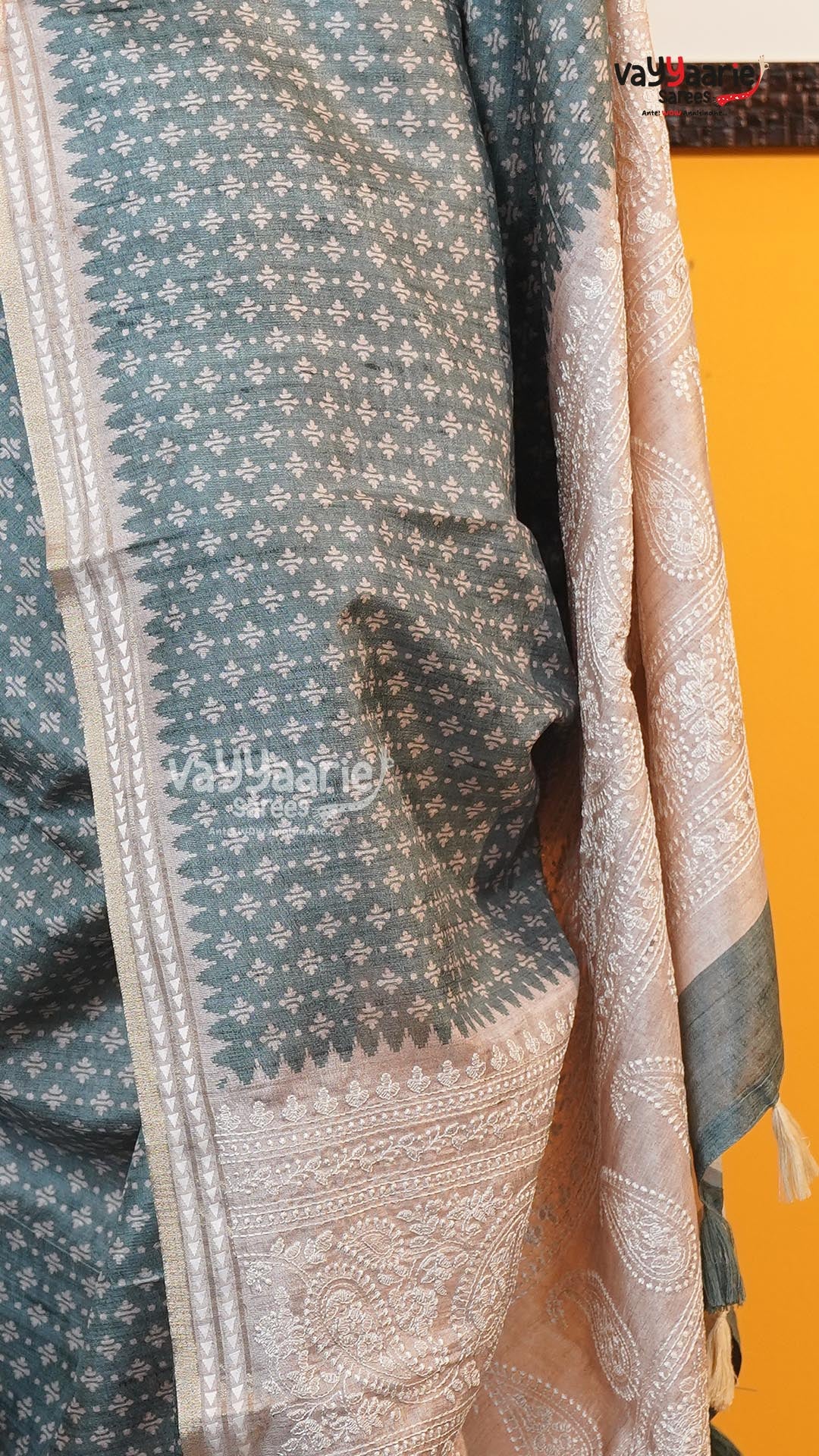 Green Tusser Saree | Fancy Ethnic Wear Saree | Vayyaarie Sarees