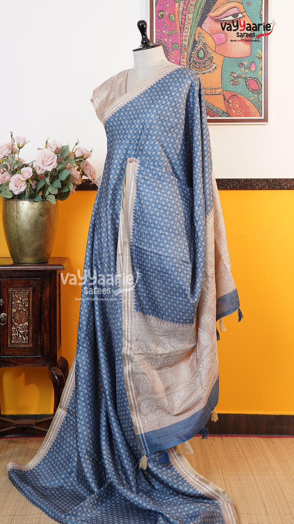 Blue Tusser Saree | Fancy Ethnic Wear Saree | Vayyaarie Sarees