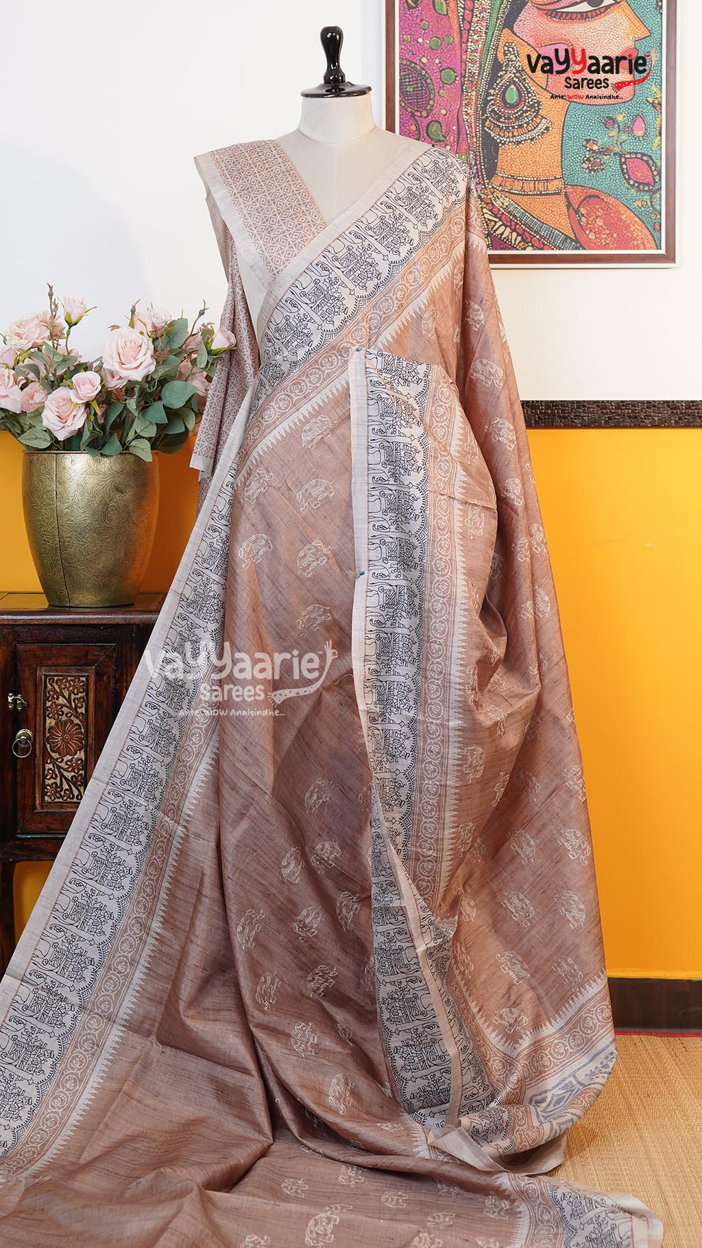 Biscuit Tusser Saree | Fancy Ethnic Wear Saree | Vayyaarie Sarees