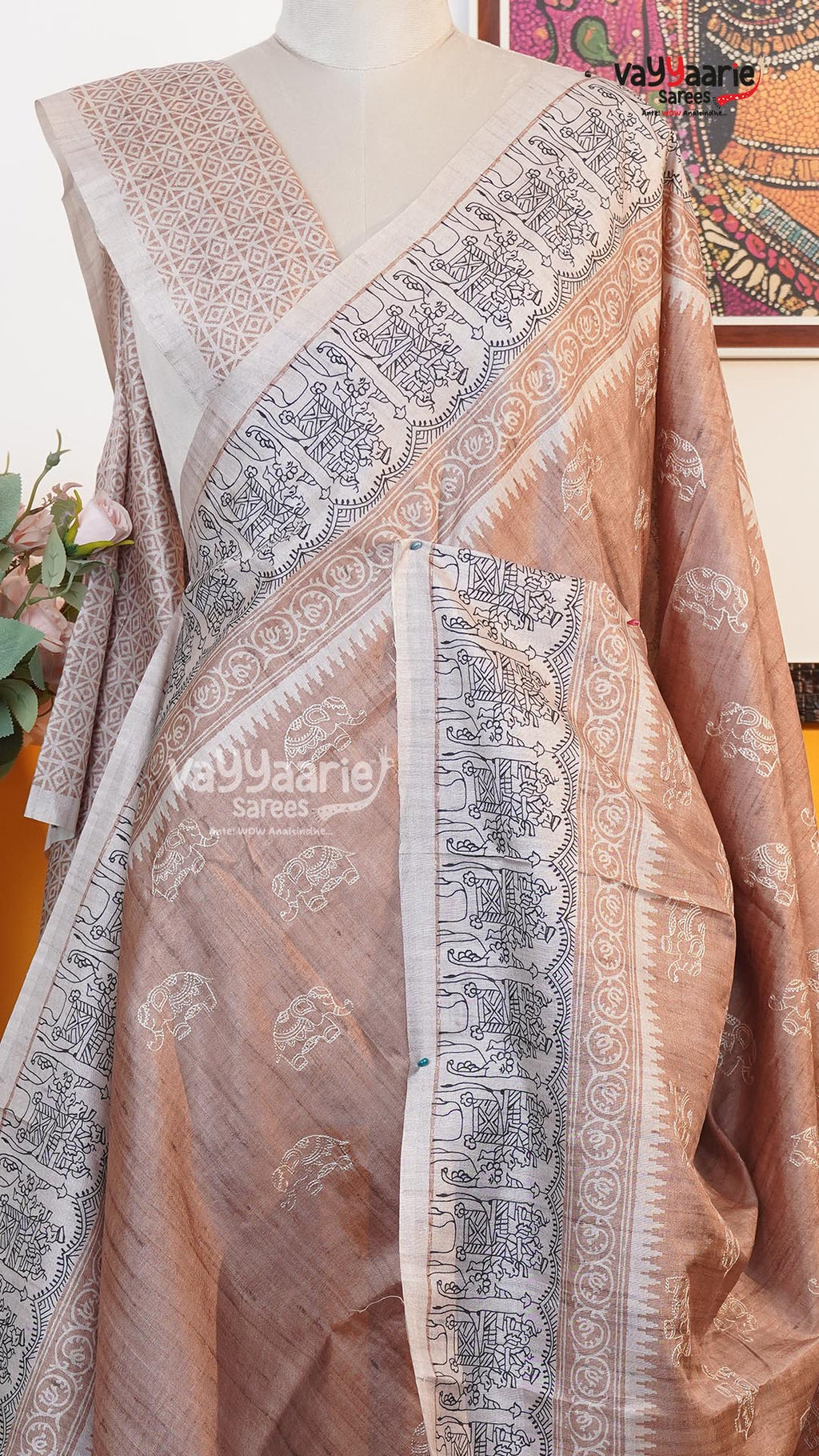 Biscuit Tusser Saree | Fancy Ethnic Wear Saree | Vayyaarie Sarees