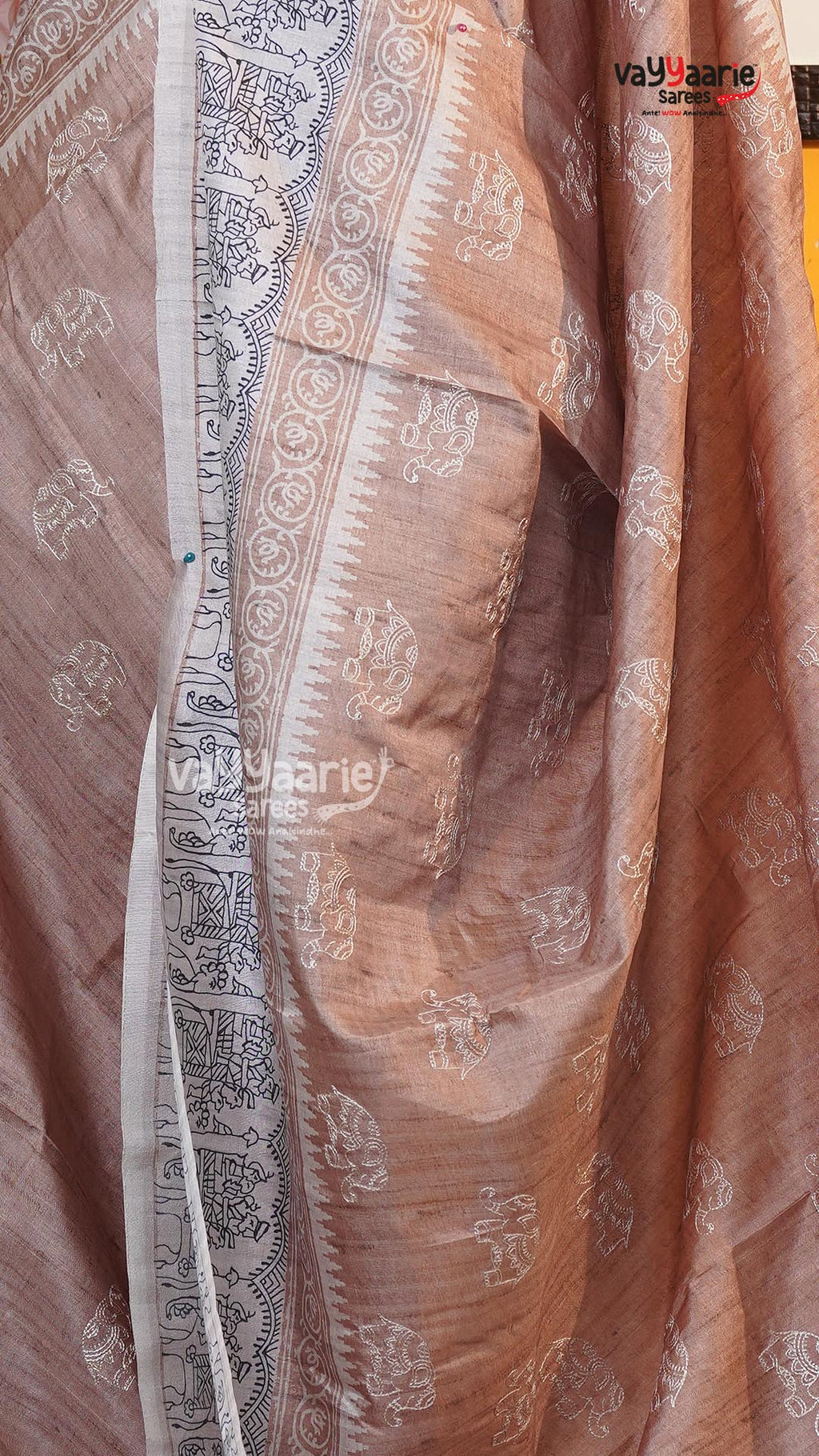 Biscuit Tusser Saree | Fancy Ethnic Wear Saree | Vayyaarie Sarees
