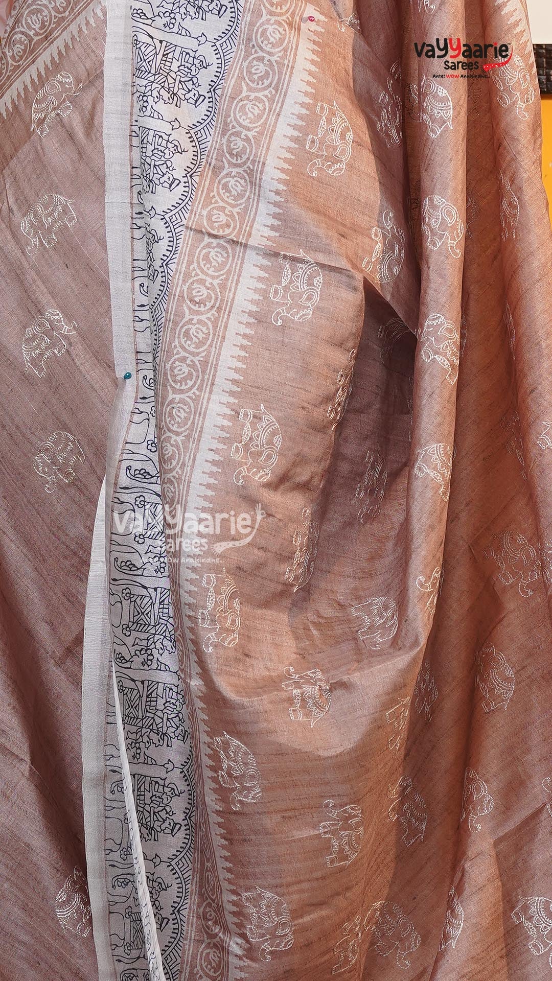 Biscuit Tusser Saree | Fancy Ethnic Wear Saree | Vayyaarie Sarees