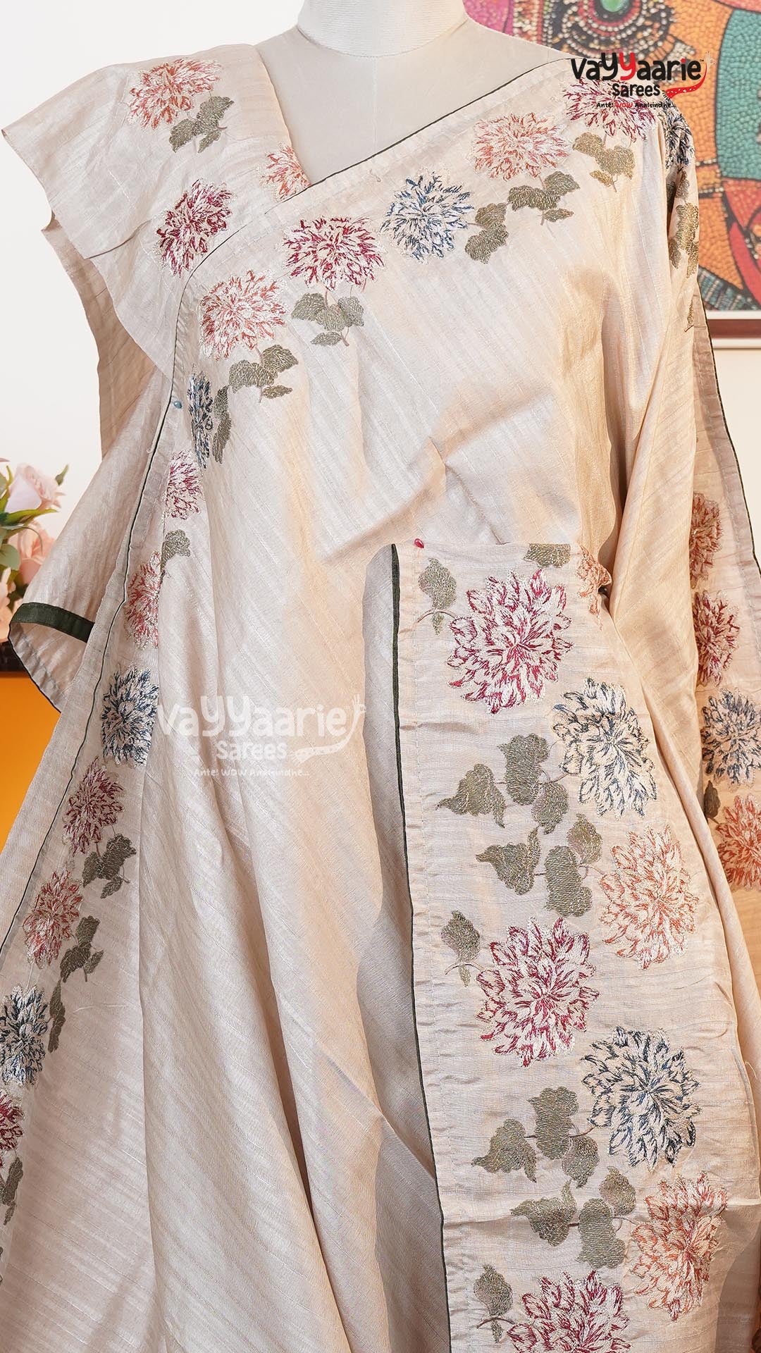 Biscuit Tusser Saree | Fancy Ethnic Wear Saree | Vayyaarie Sarees