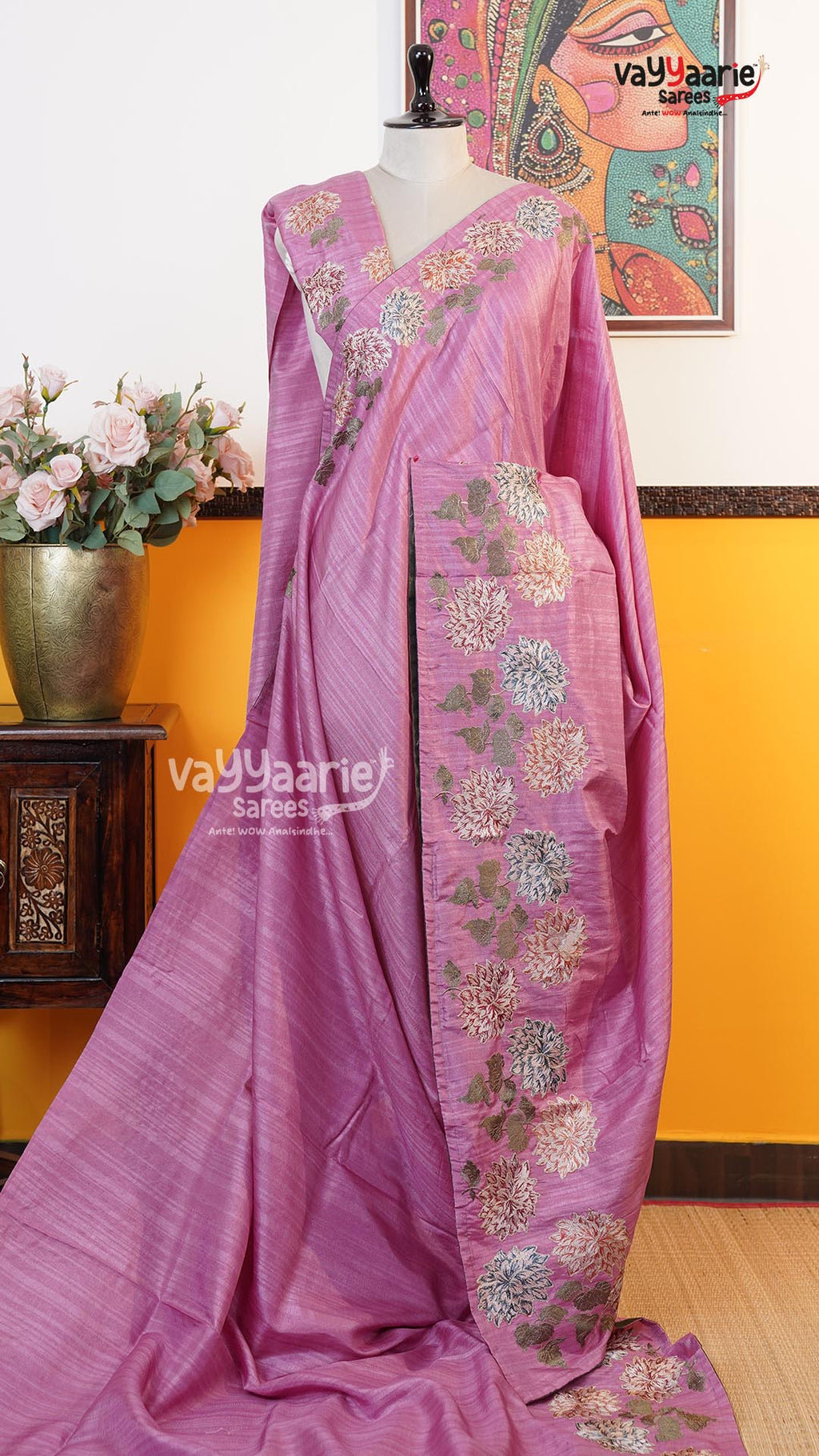 Pink Tusser Saree | Fancy Ethnic Wear Saree | Vayyaarie Sarees