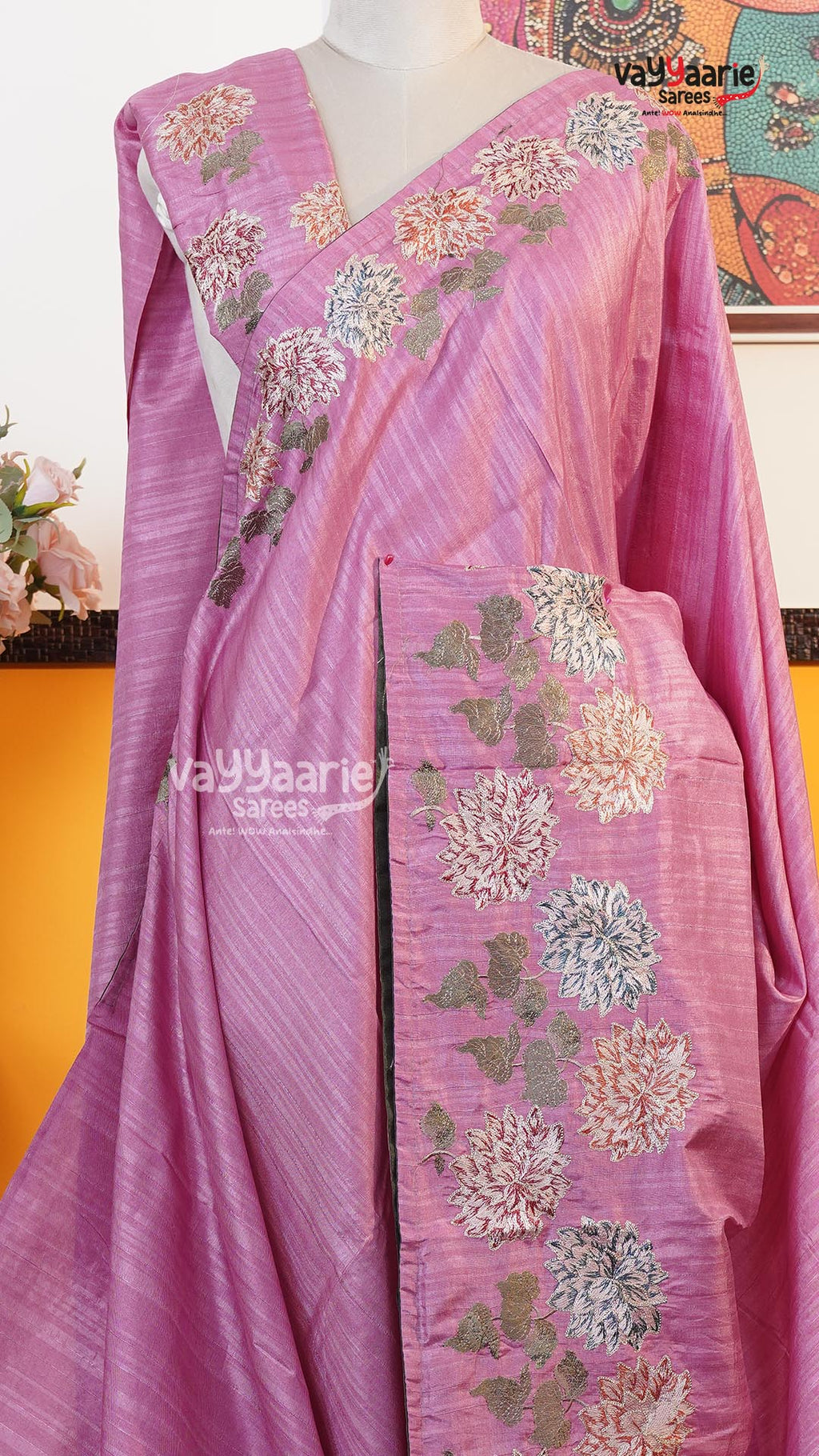 Pink Tusser Saree | Fancy Ethnic Wear Saree | Vayyaarie Sarees