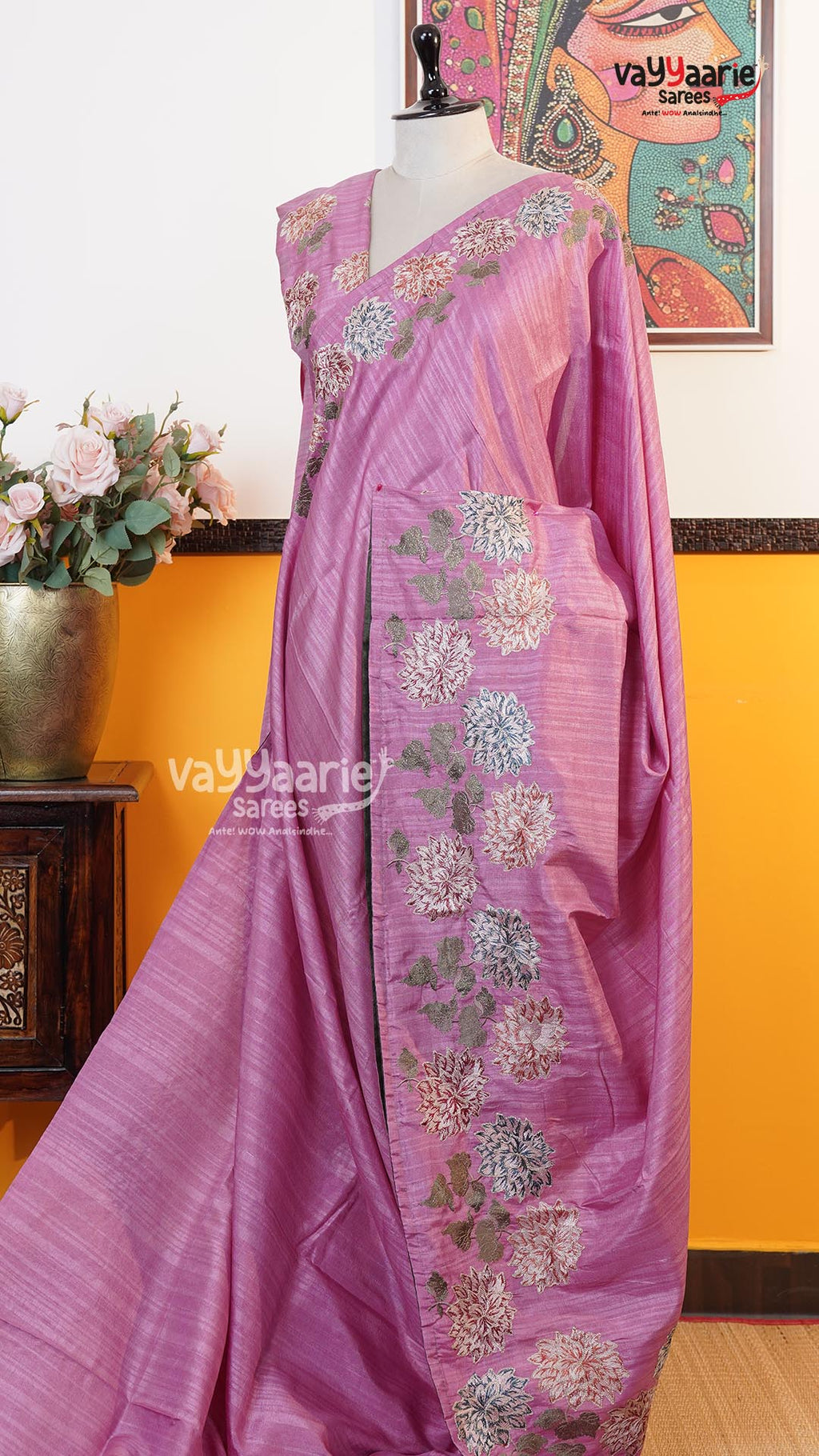 Pink Tusser Saree | Fancy Ethnic Wear Saree | Vayyaarie Sarees