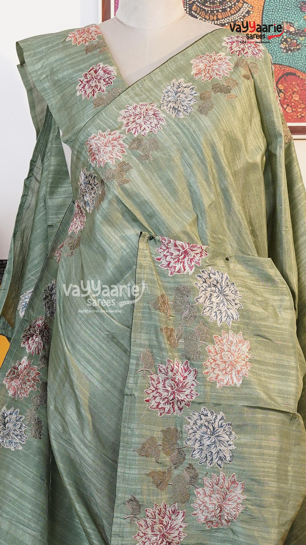 Pista Green Tusser Saree | Fancy Ethnic Wear Saree | Vayyaarie Sarees