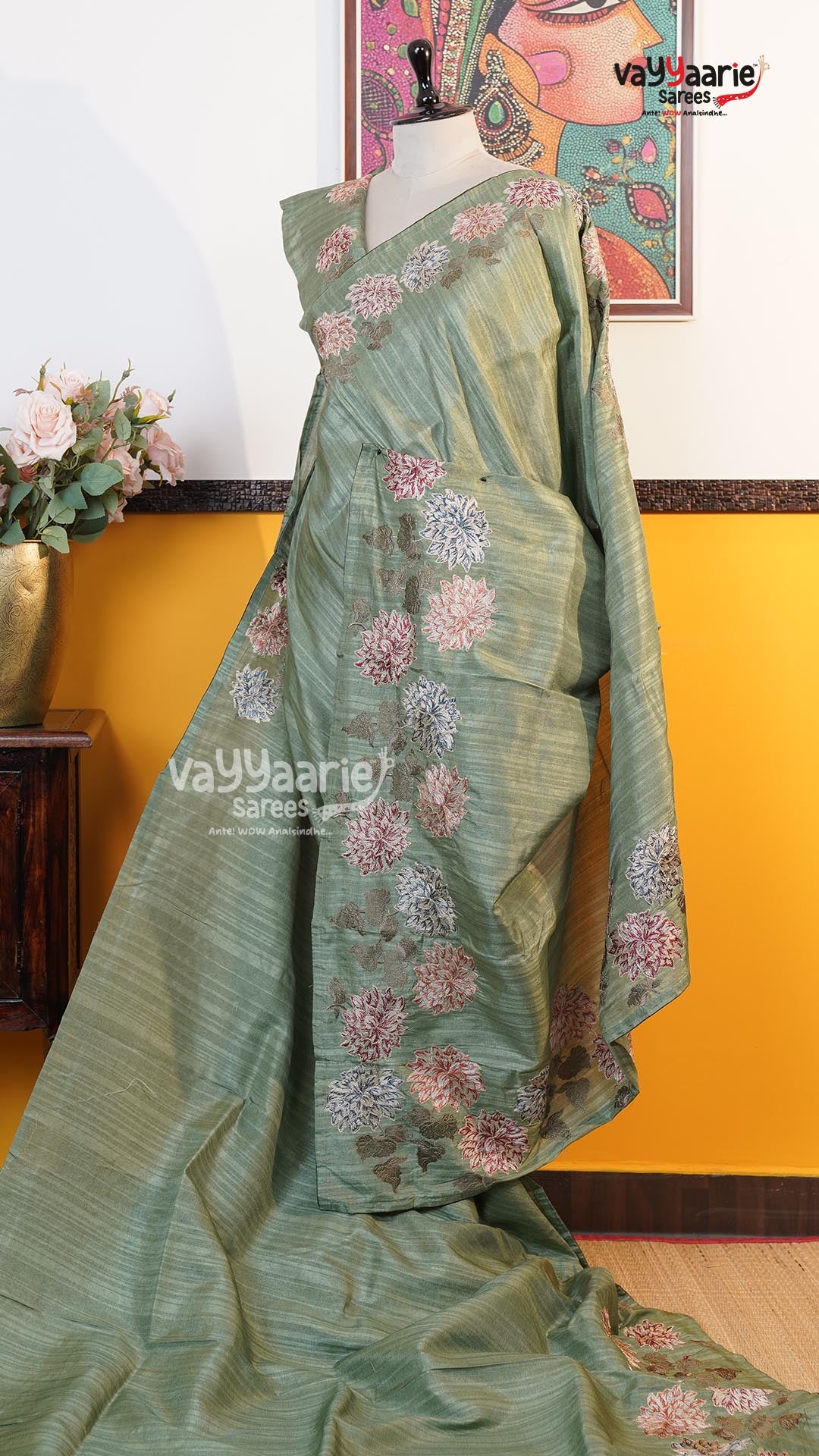 Pista Green Tusser Saree | Fancy Ethnic Wear Saree | Vayyaarie Sarees