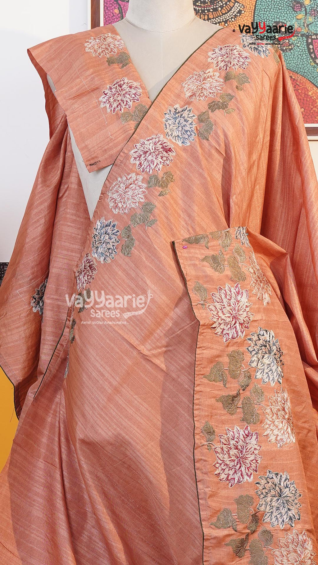 Peach Tusser Saree | Fancy Ethnic Wear Saree | Vayyaarie Sarees