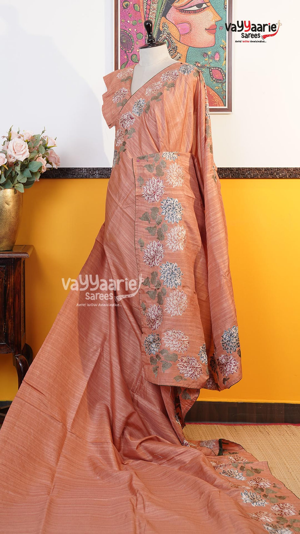Peach Tusser Saree | Fancy Ethnic Wear Saree | Vayyaarie Sarees