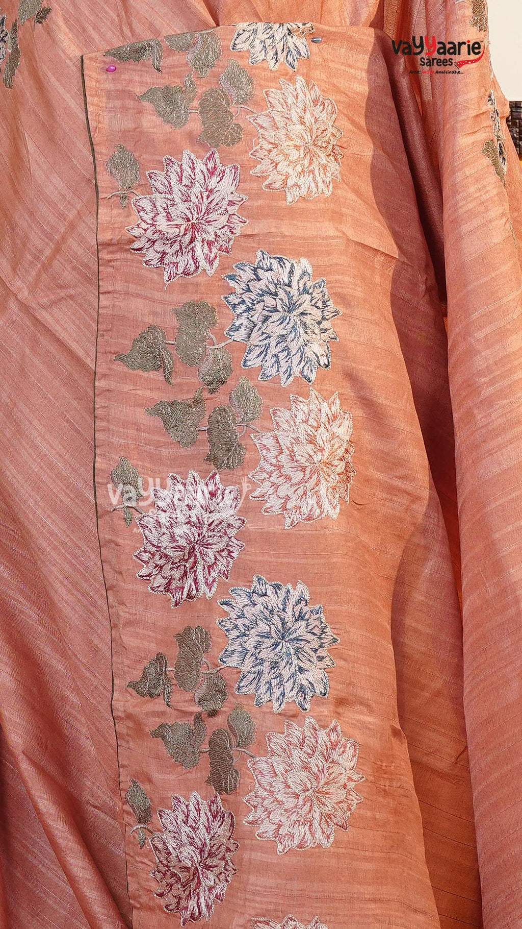 Peach Tusser Saree | Fancy Ethnic Wear Saree | Vayyaarie Sarees