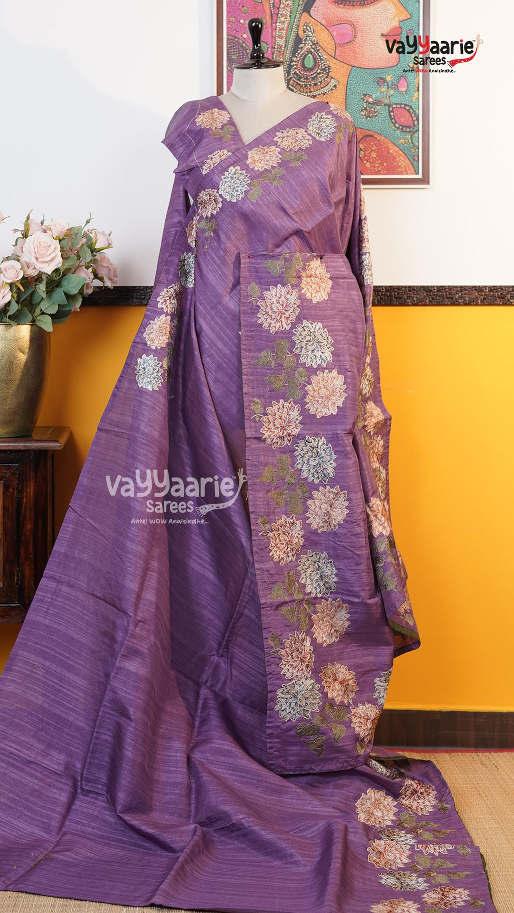 Purple Tusser Saree | Fancy Ethnic Wear Saree | Vayyaarie Sarees