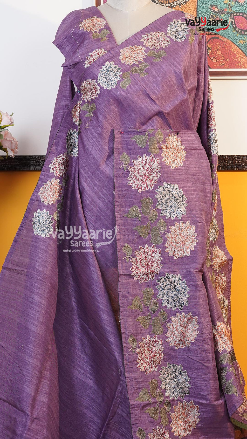 Purple Tusser Saree | Fancy Ethnic Wear Saree | Vayyaarie Sarees