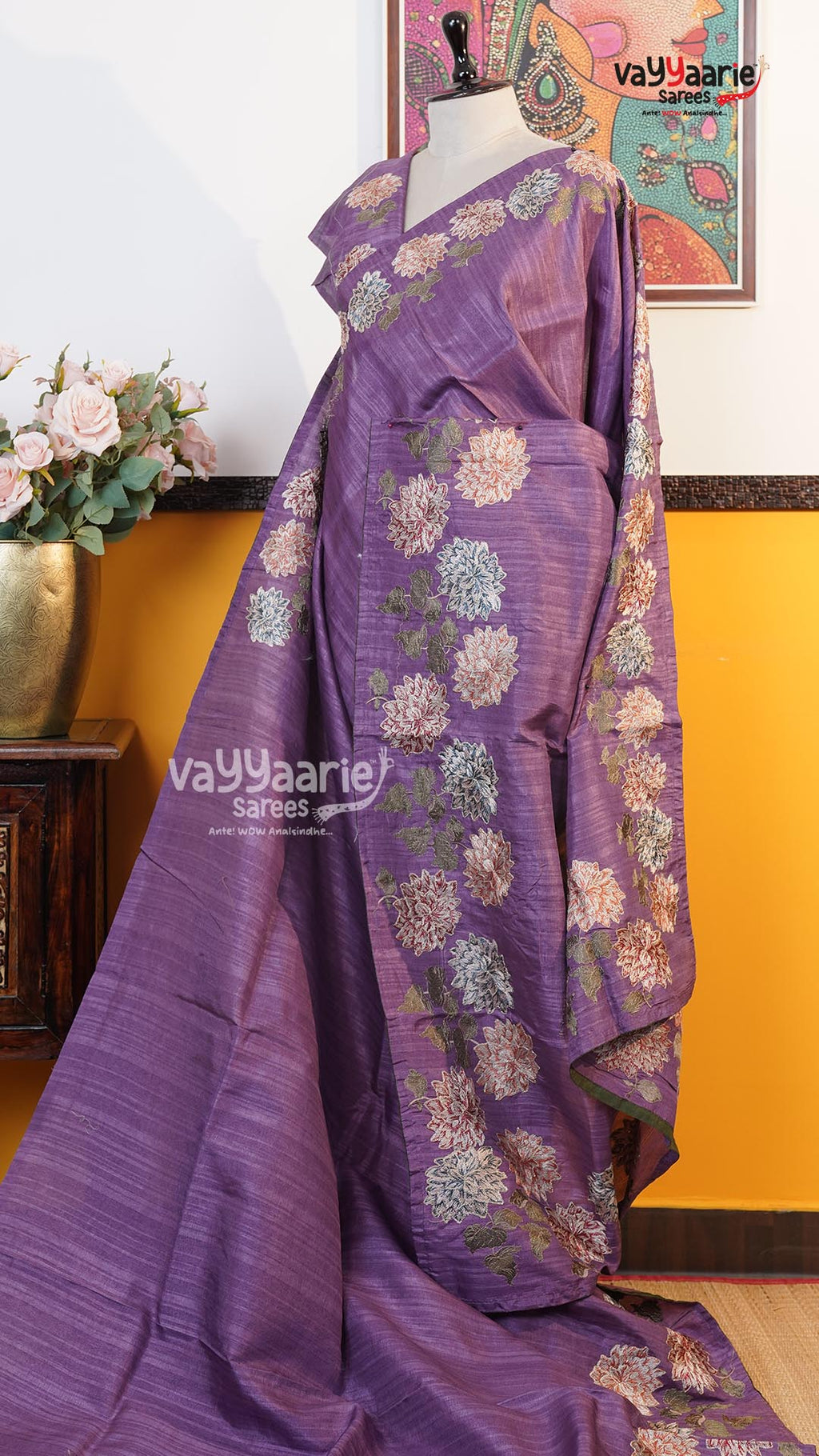 Purple Tusser Saree | Fancy Ethnic Wear Saree | Vayyaarie Sarees