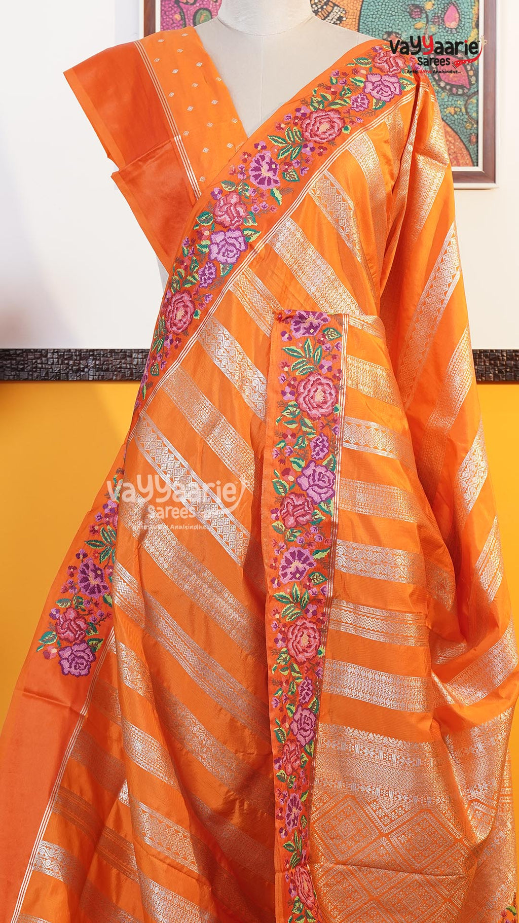 Orange Fancy Saree | Traditional Ethnic Saree | Vayyaarie Sarees
